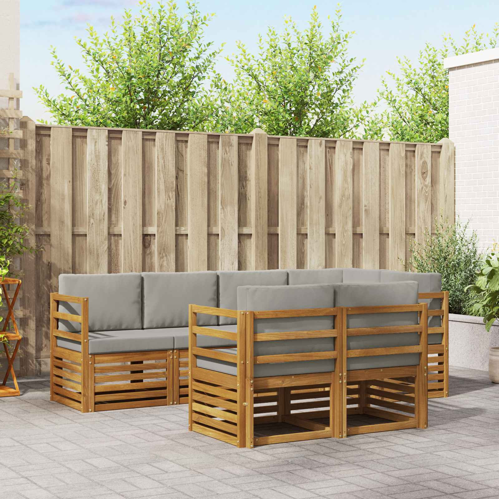 vidaXL Ecksofa Set mit Kissen 7 pcs Natürlich und Hellgrau