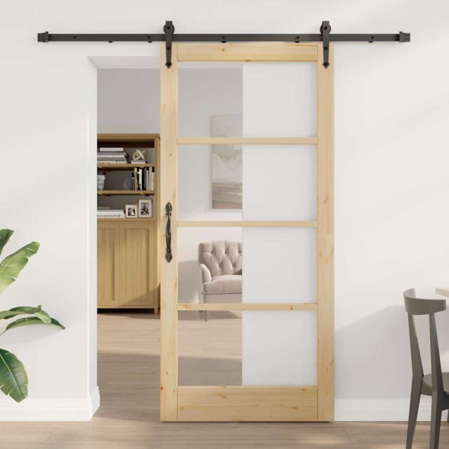 vidaXL Schiebetür Natürlich und Schwarz 93 x 202 cm