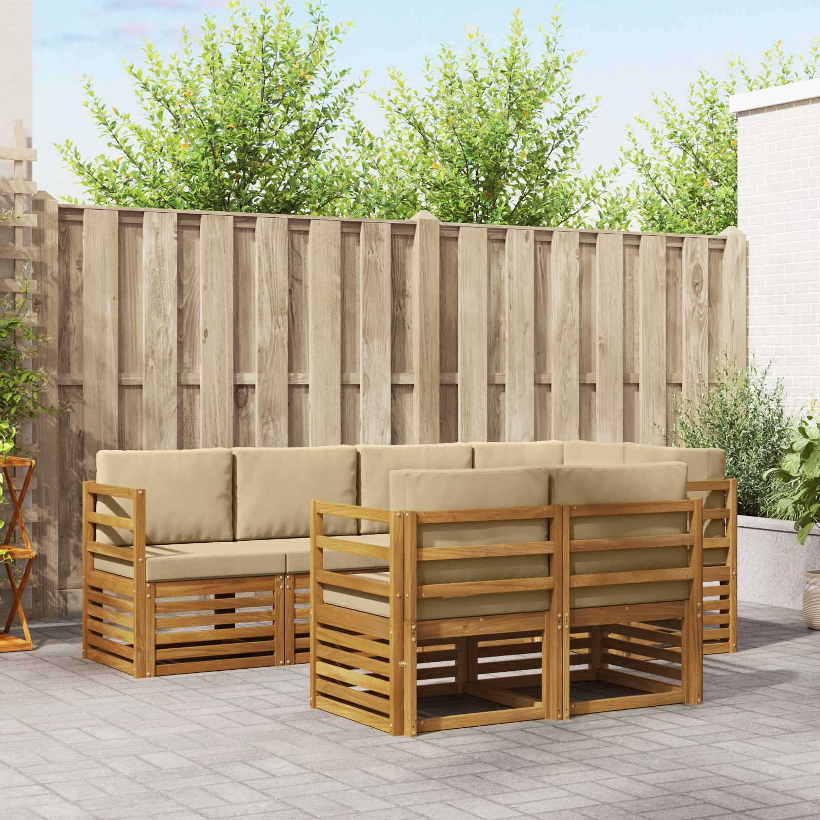 vidaXL Ecksofa Set mit Kissen 7 pcs Natur und Beige