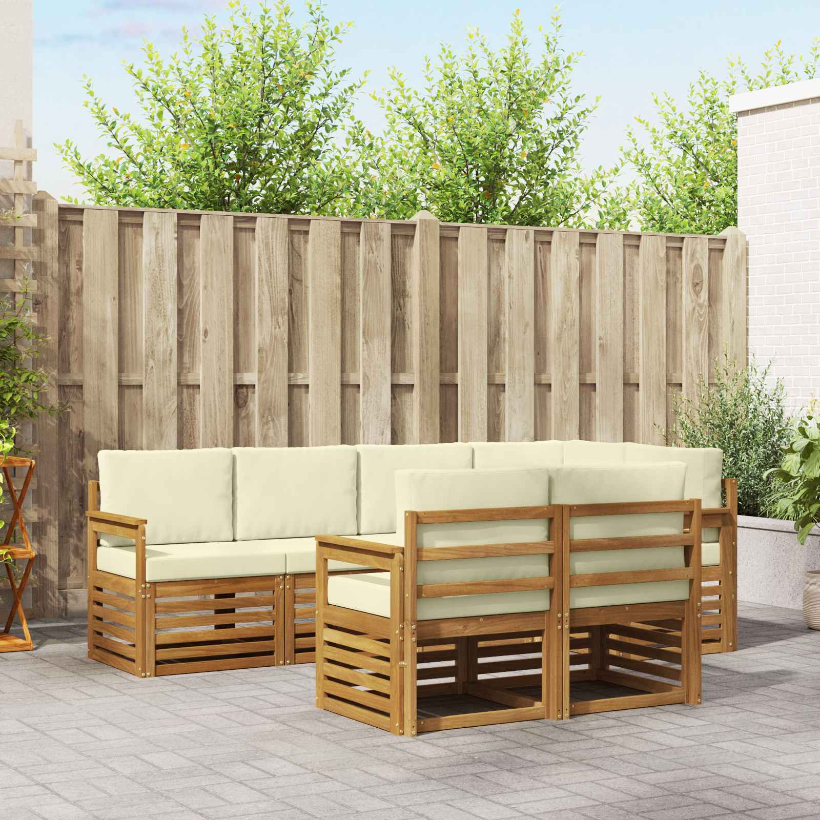 vidaXL Ecksofa Set mit Kissen 7 pcs Natur und Creme