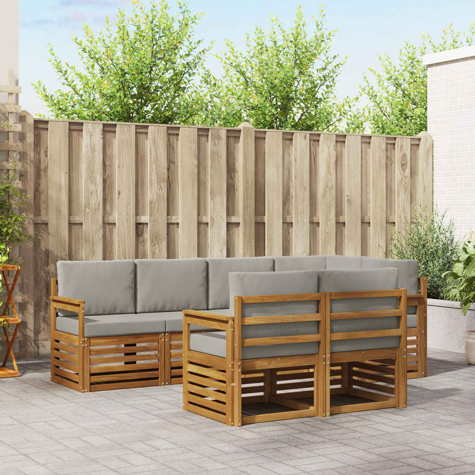 vidaXL Ecksofa Set mit Kissen 7 pcs Natürlich und Hellgrau