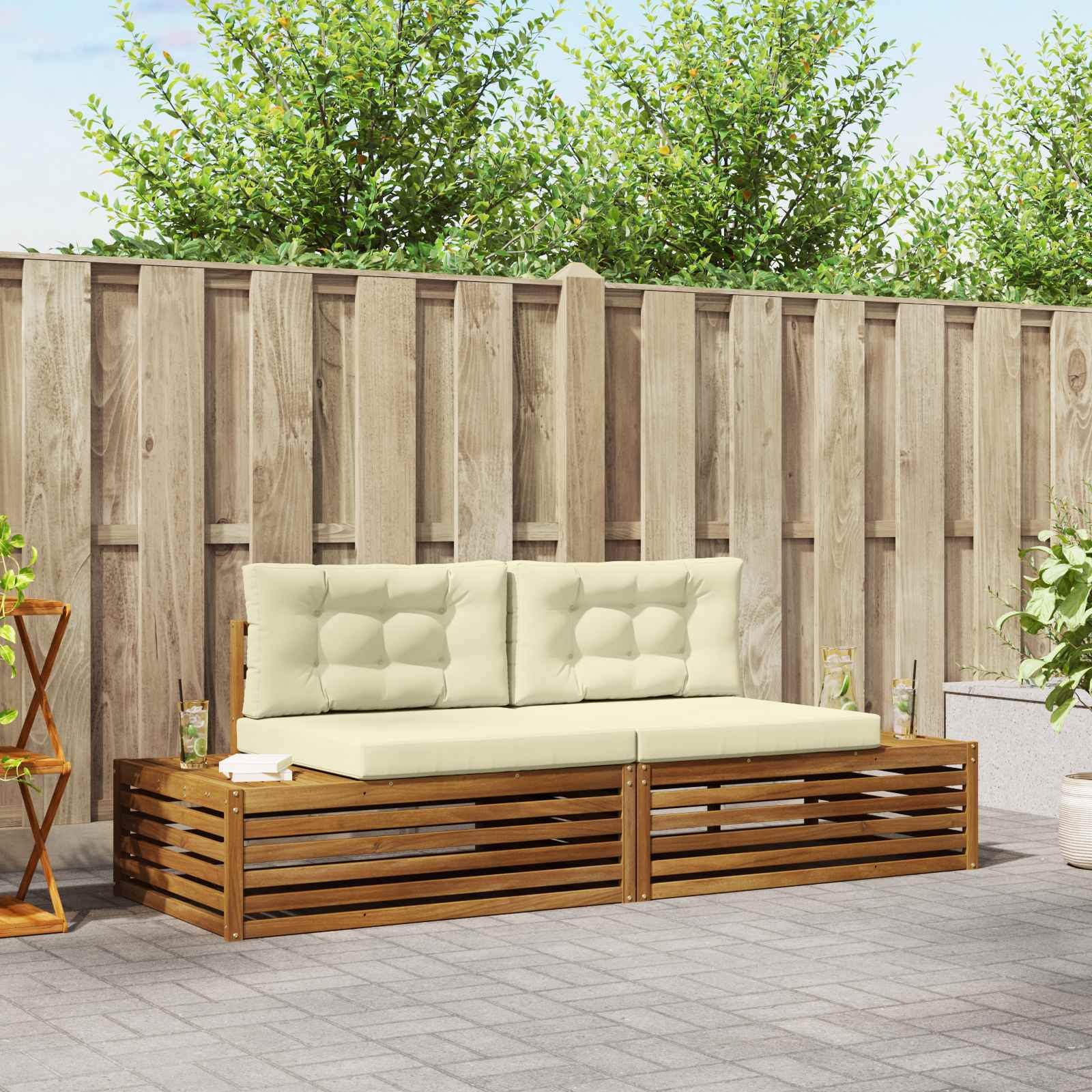 vidaXL Outdoor-Sofagarnitur Natur und Creme 203,5 x 83 x 73 cm