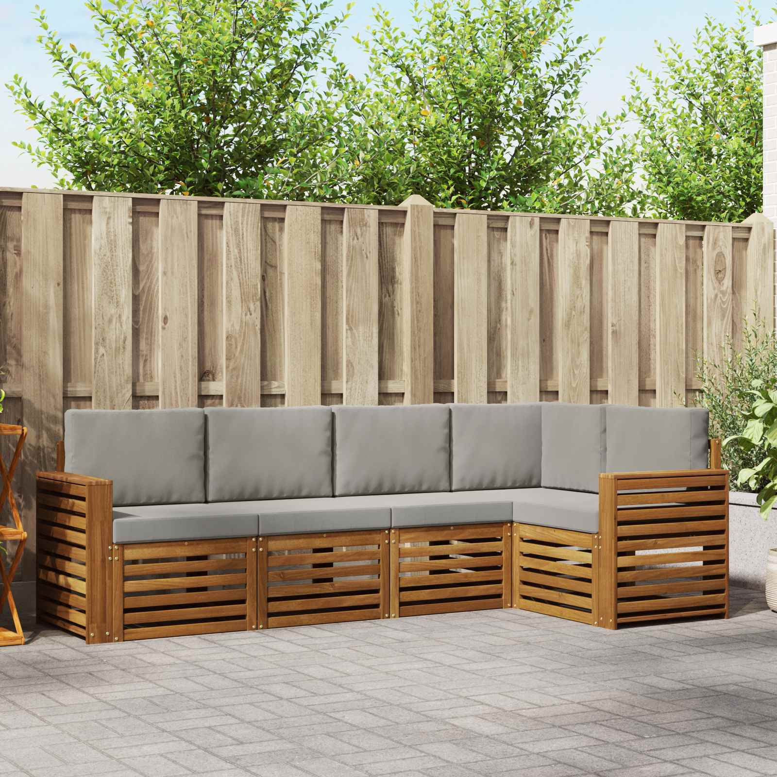 vidaXL Ecksofa Set 5 pcs Natürlich und Hellgrau Massivholz Akazie