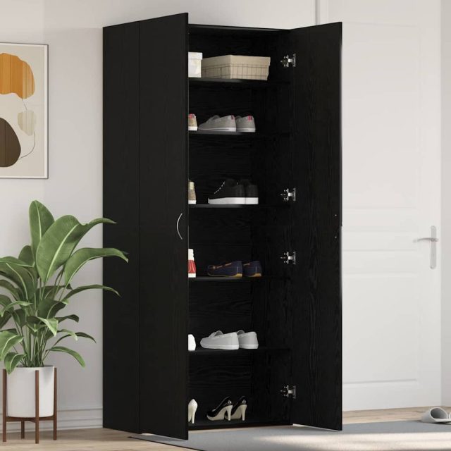 vidaXL Schuhschrank mit Regal Schwarz 80 x 35,5 x 180 cm Holzwerkstoff