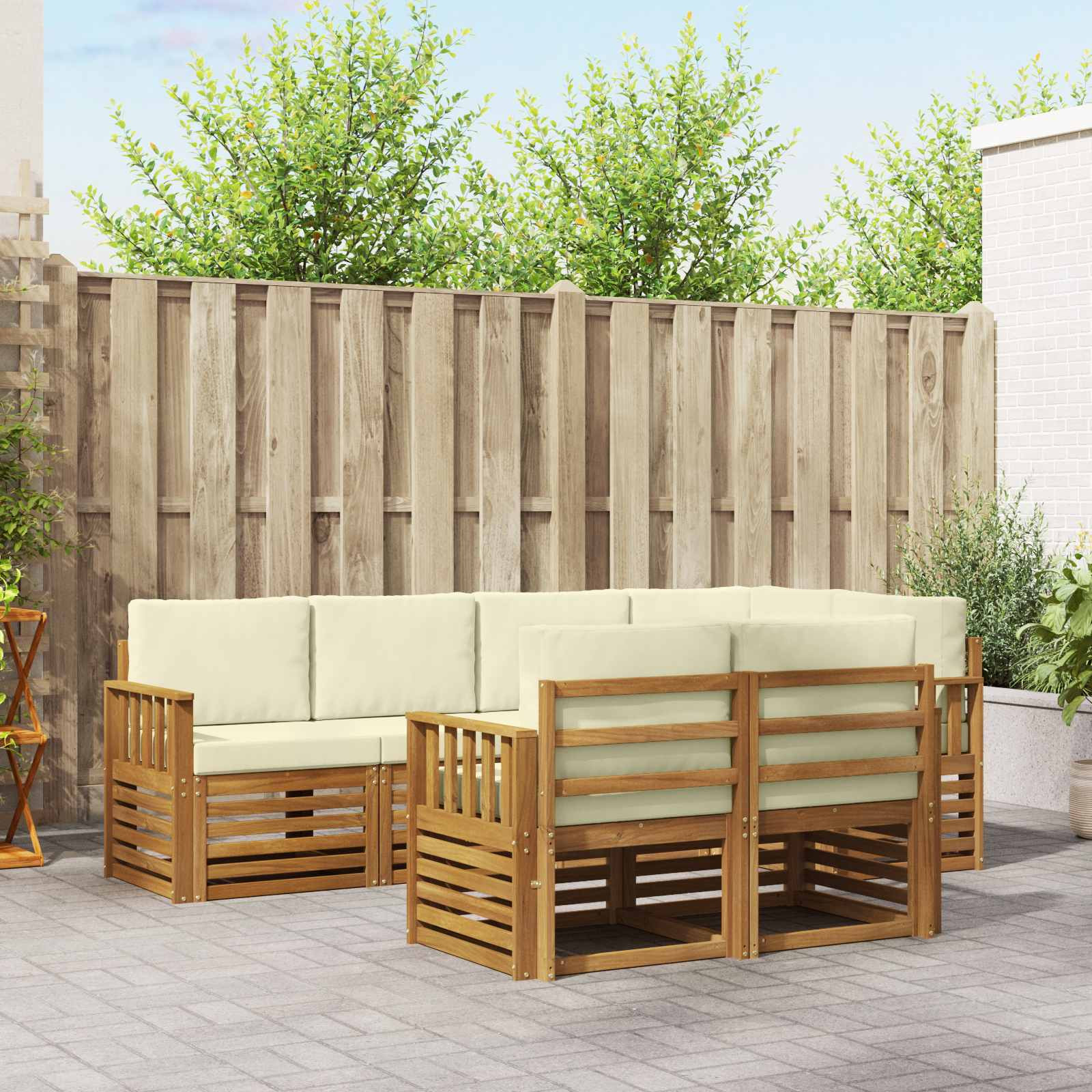 vidaXL Ecksofa Set mit Kissen 7 pcs Natur und Creme