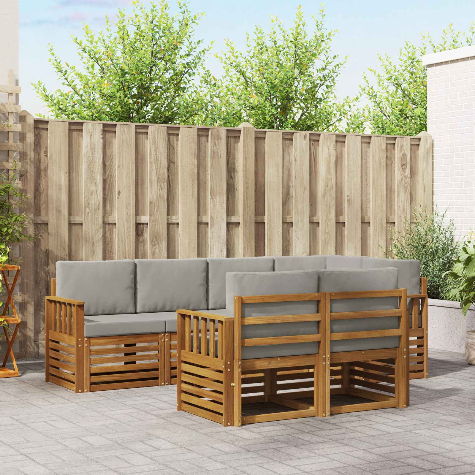 vidaXL Ecksofa Set mit Kissen 7 pcs Natürlich und Hellgrau