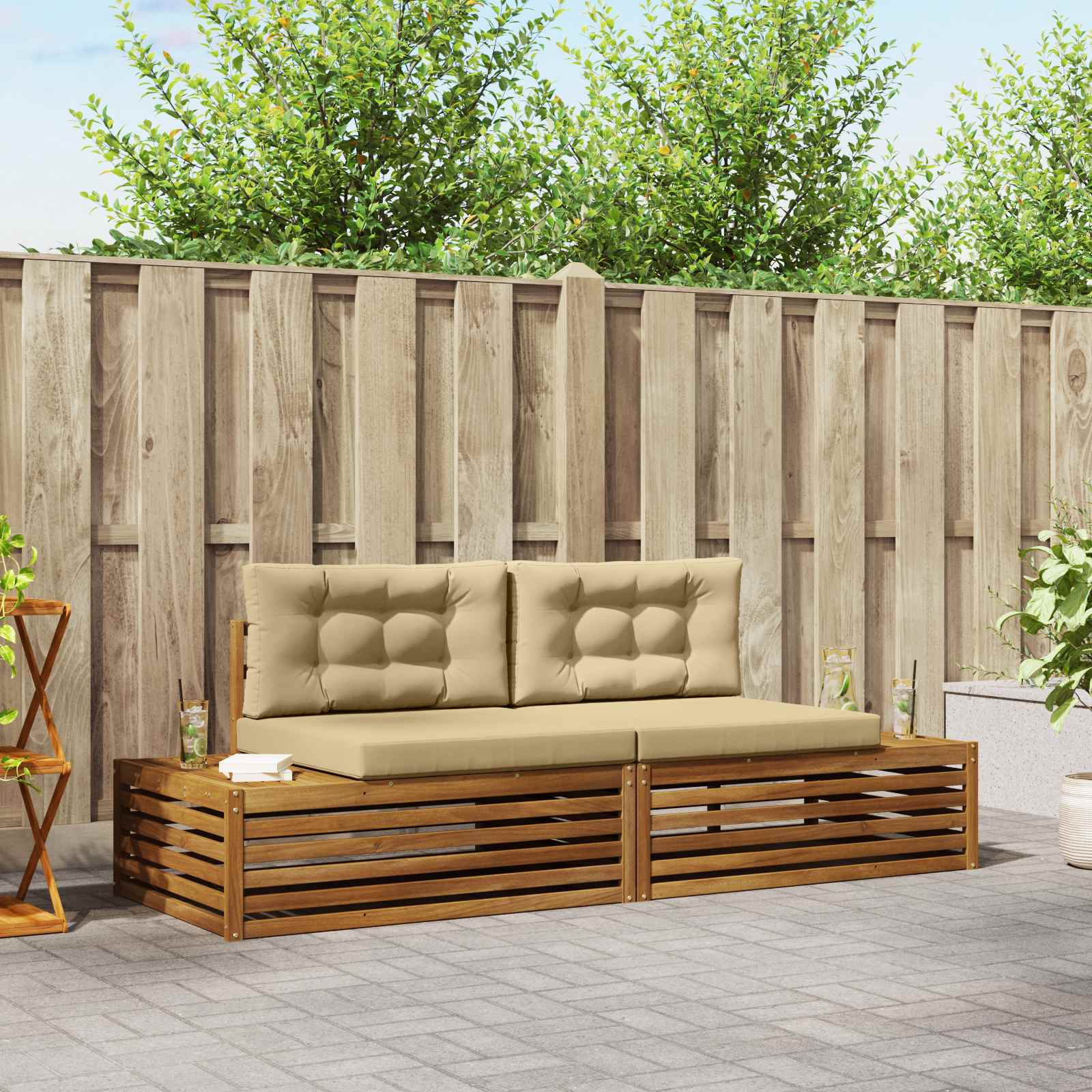 vidaXL Outdoor-Sofagarnitur Natur und Beige 203,5 x 83 x 73 cm