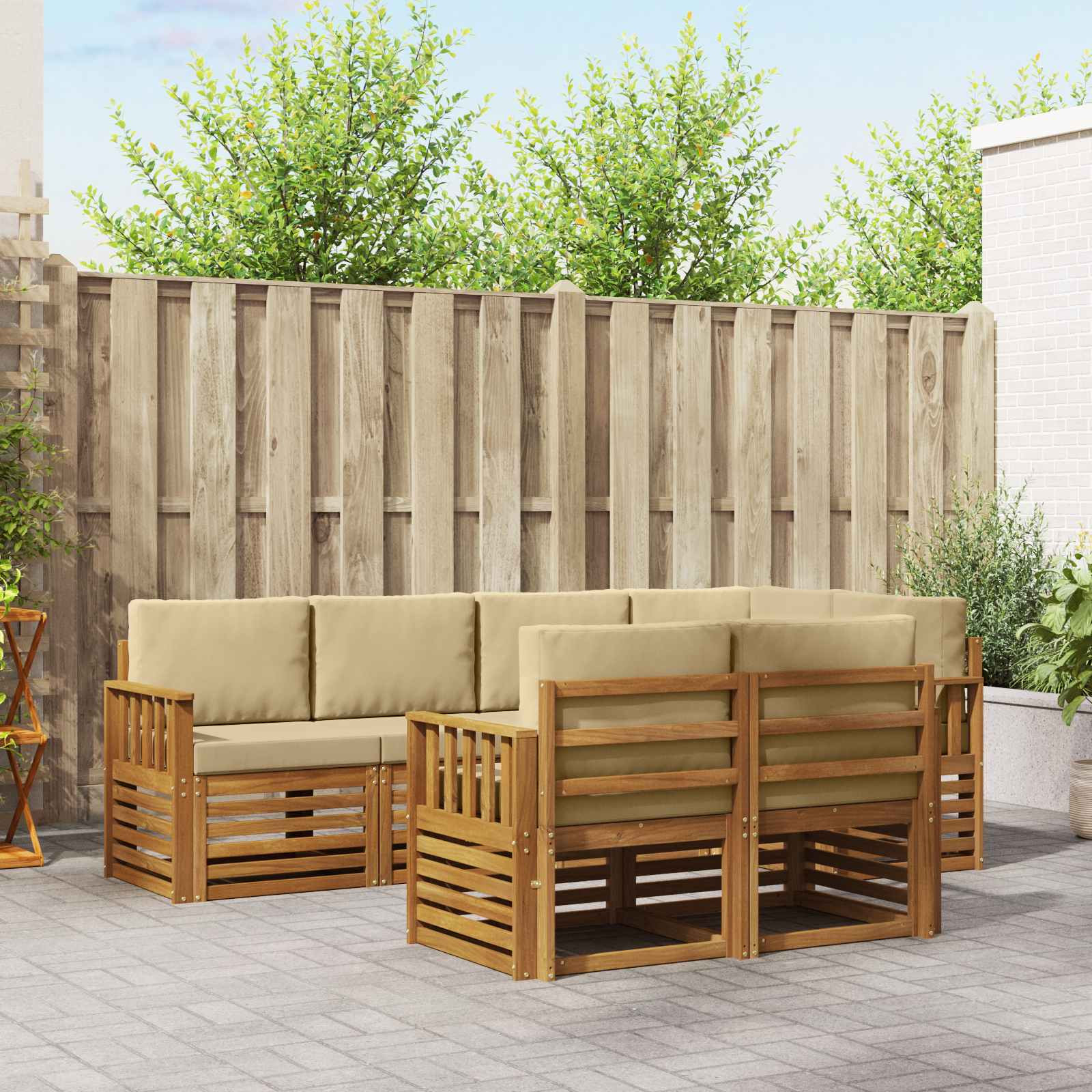 vidaXL Ecksofa Set mit Kissen 7 pcs Natur und Beige