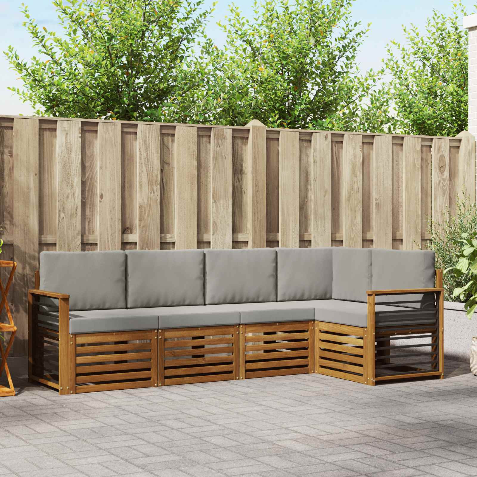 vidaXL Ecksofa Set 5 pcs Natürlich und Hellgrau Massivholz Akazie