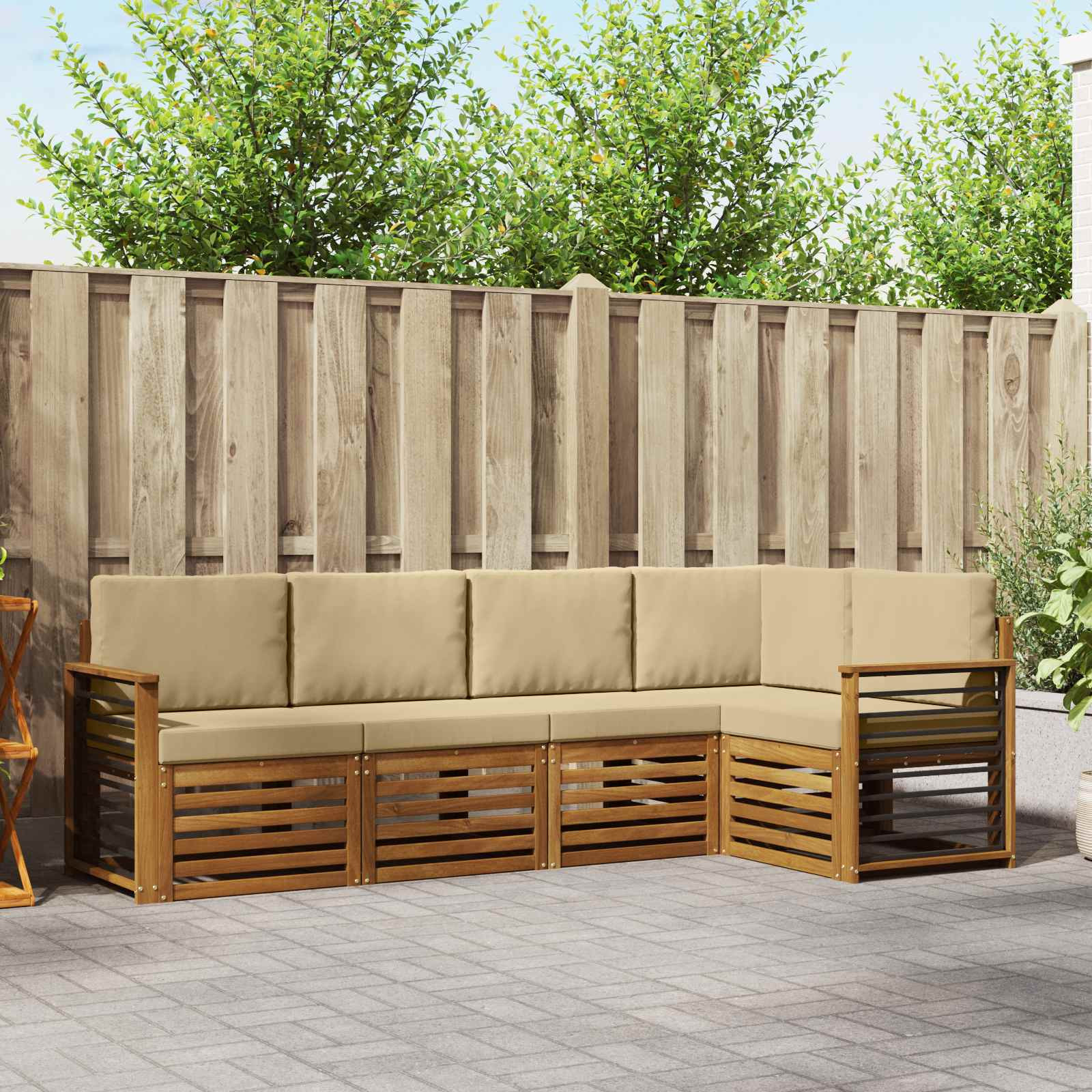 vidaXL Ecksofa Set mit Kissen 5 pcs Natur und Beige Massivholz Akazie