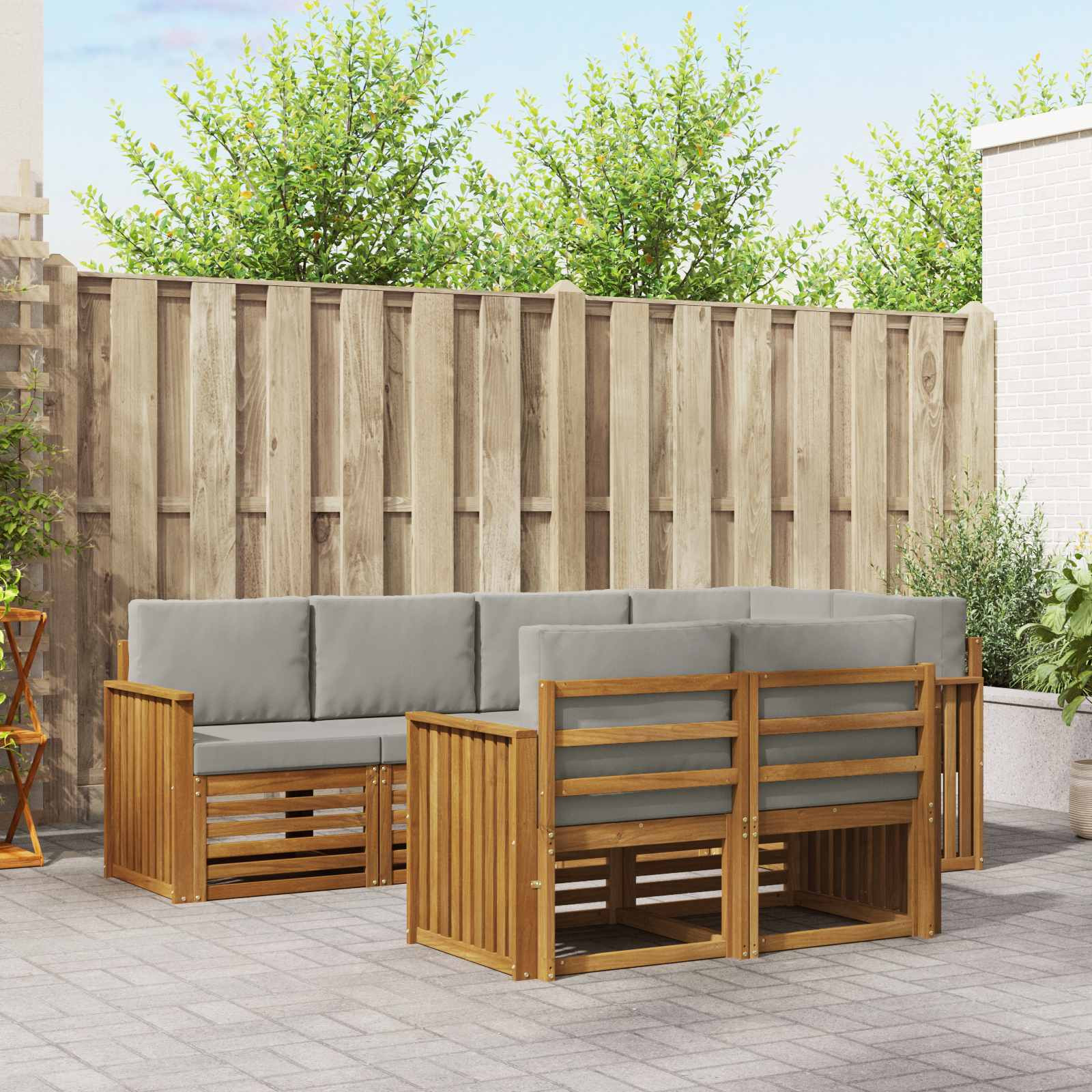 vidaXL Ecksofa Set mit Kissen 7 pcs Natürlich und Hellgrau