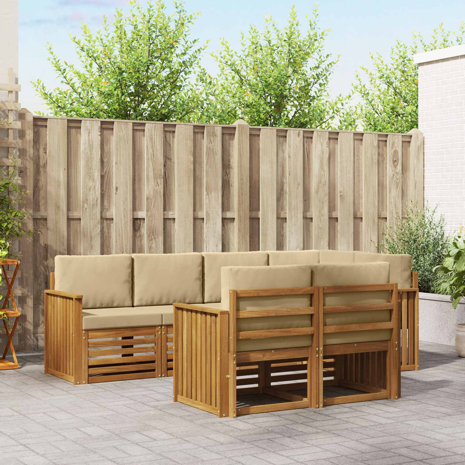 vidaXL Ecksofa Set mit Kissen 7 pcs Natur und Beige