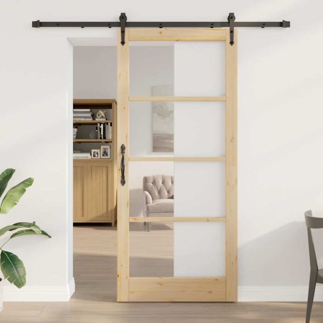 vidaXL Schiebetür Natürlich und Schwarz 93 x 211 cm