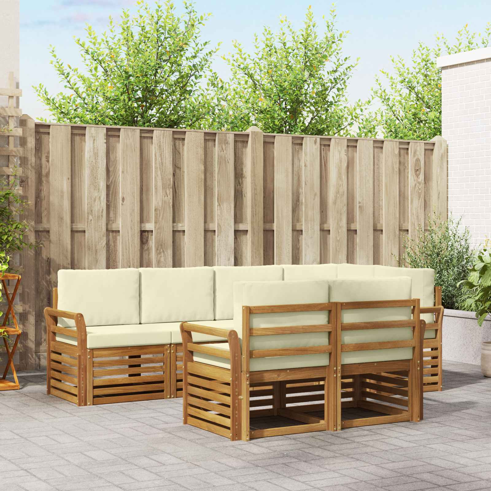vidaXL Ecksofa Set mit Kissen 7 pcs Natur und Creme