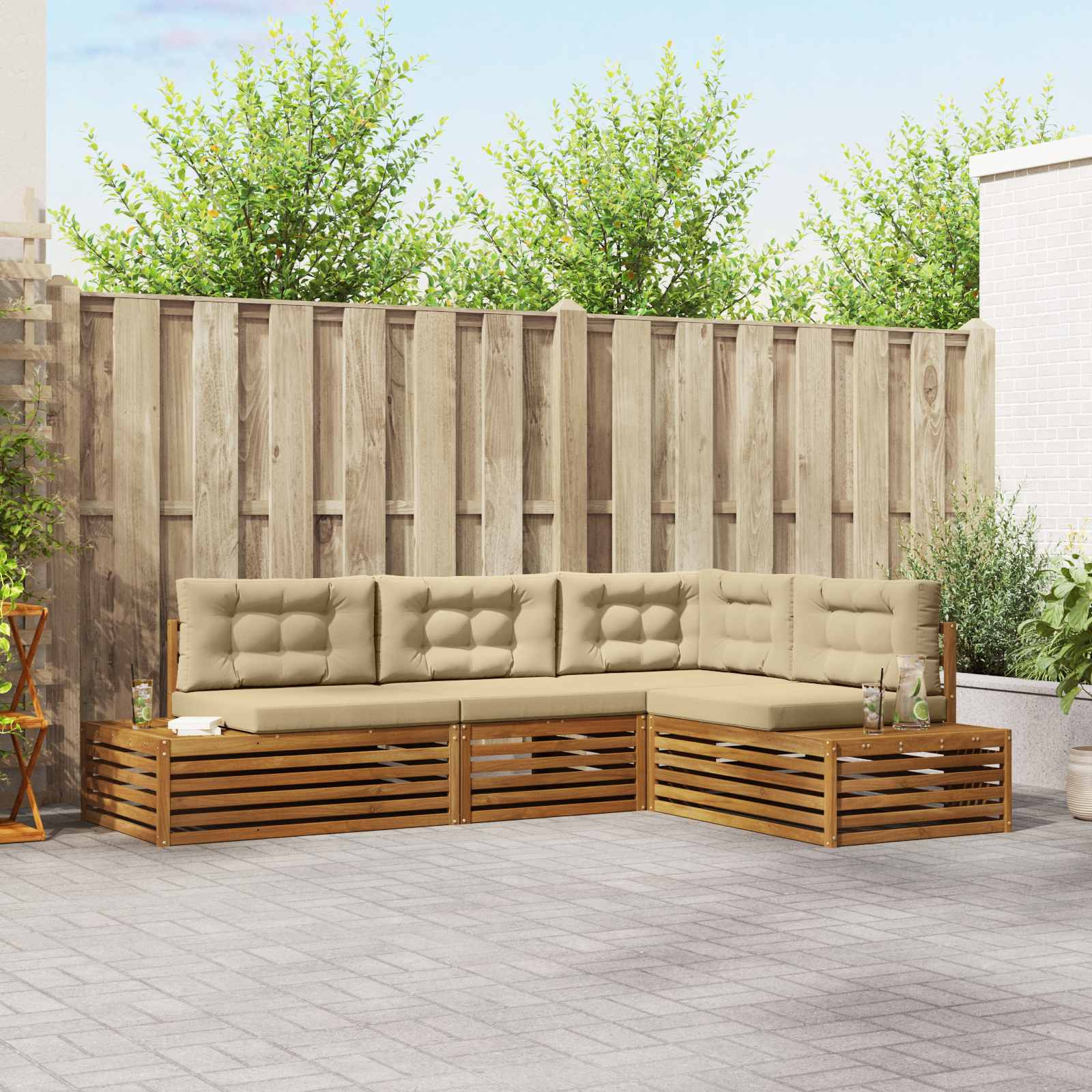 vidaXL Outdoor-Sofagarnitur mit Kissen 4 Stück Natur und Beige