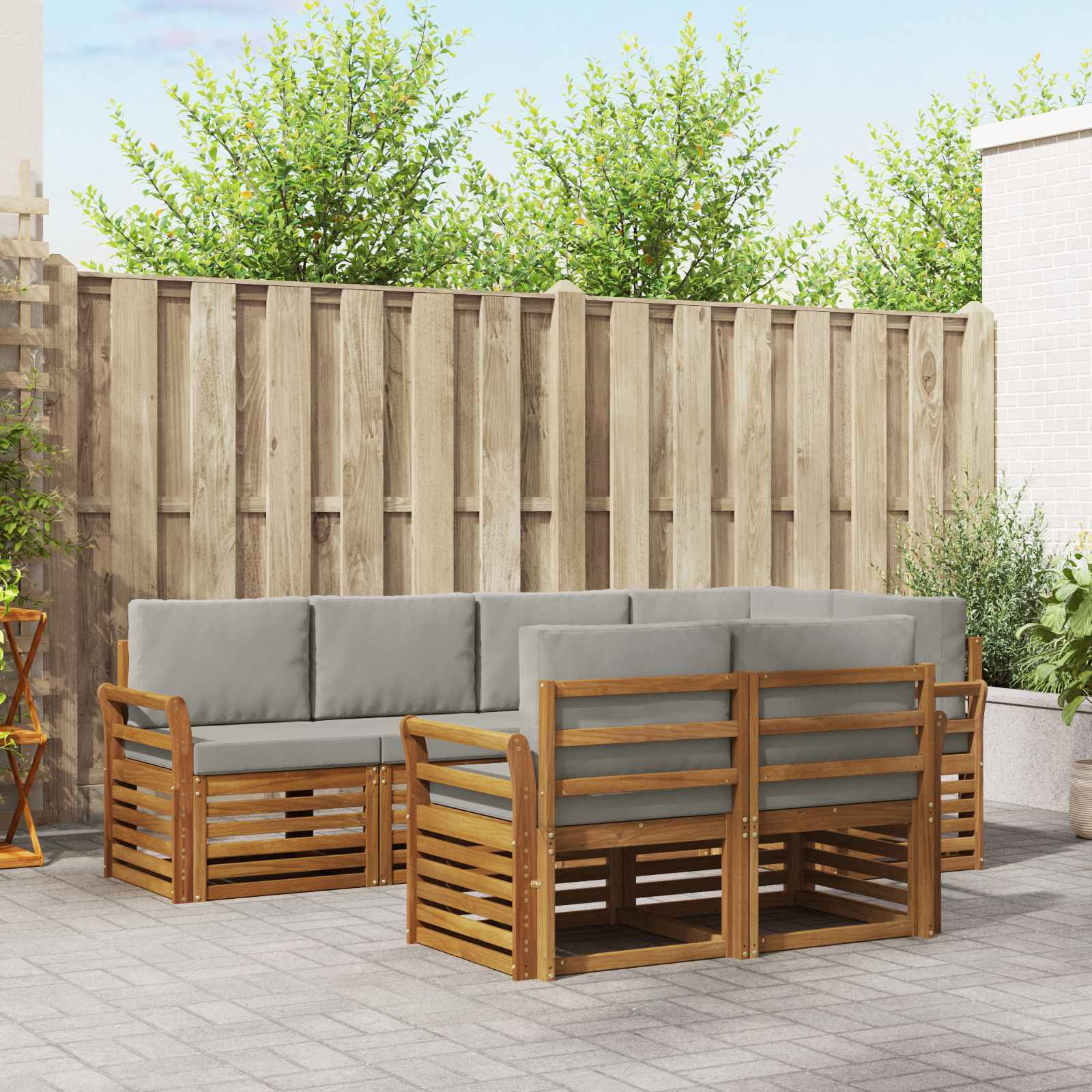 vidaXL Ecksofa Set mit Kissen 7 pcs Natürlich und Hellgrau