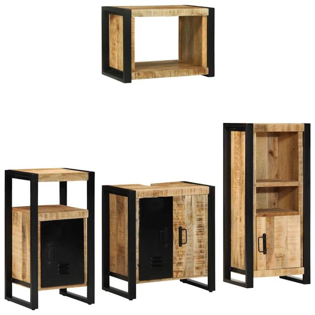 vidaXL Badezimmermöbel-Set 4 pcs Braun und Schwarz Massivholz Mango