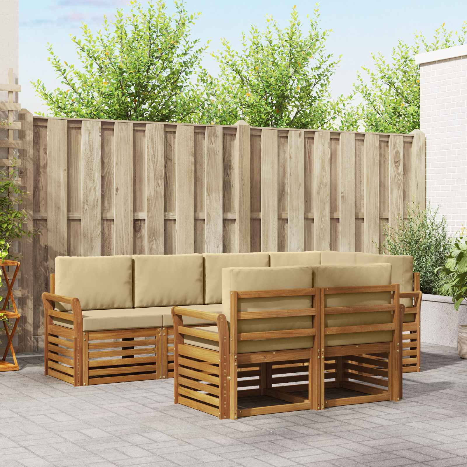 vidaXL Ecksofa Set mit Kissen 7 pcs Natur und Beige Massivholz Akazie