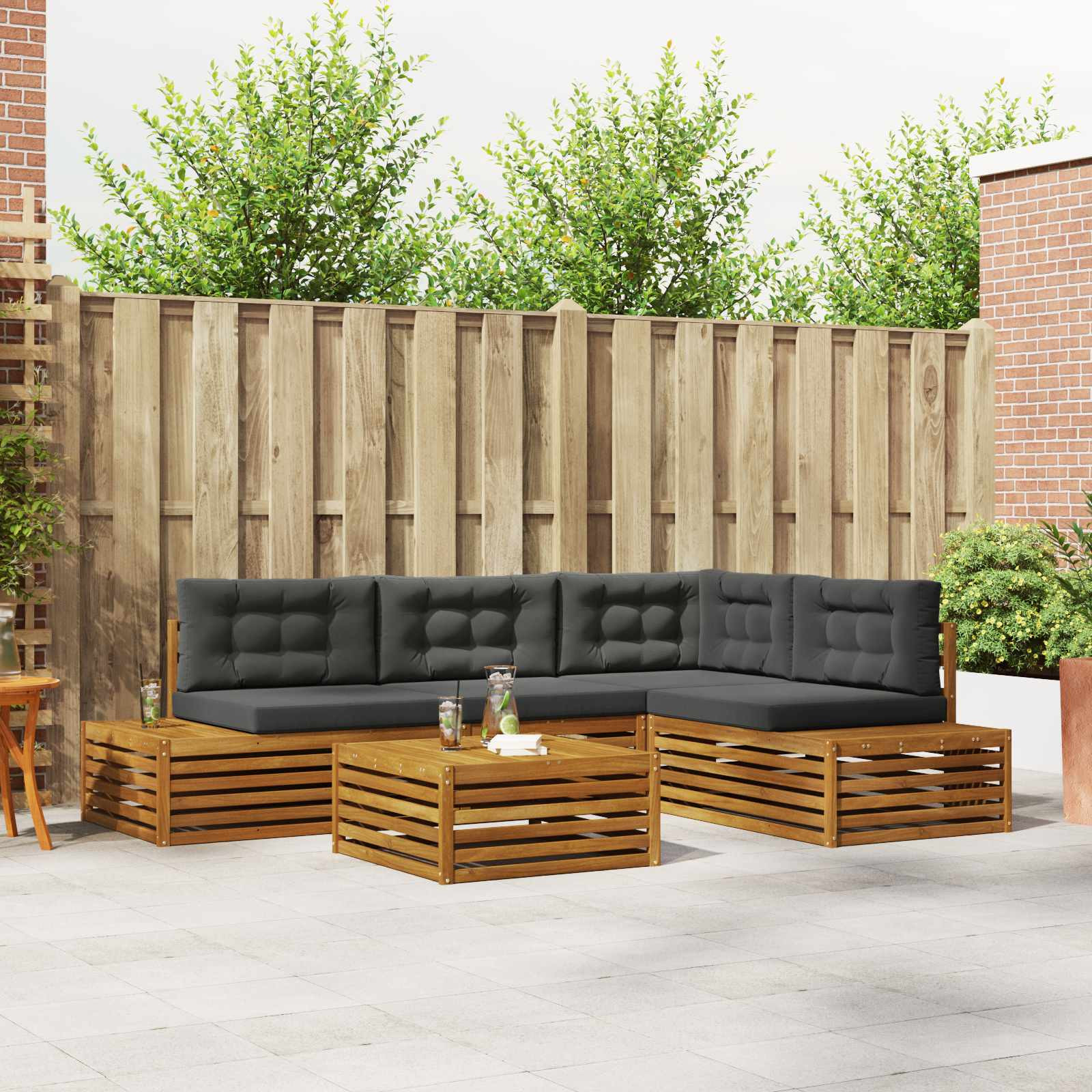vidaXL Outdoor-Sofagarnitur mit Kissen 5 Stück Natur und Anthrazit