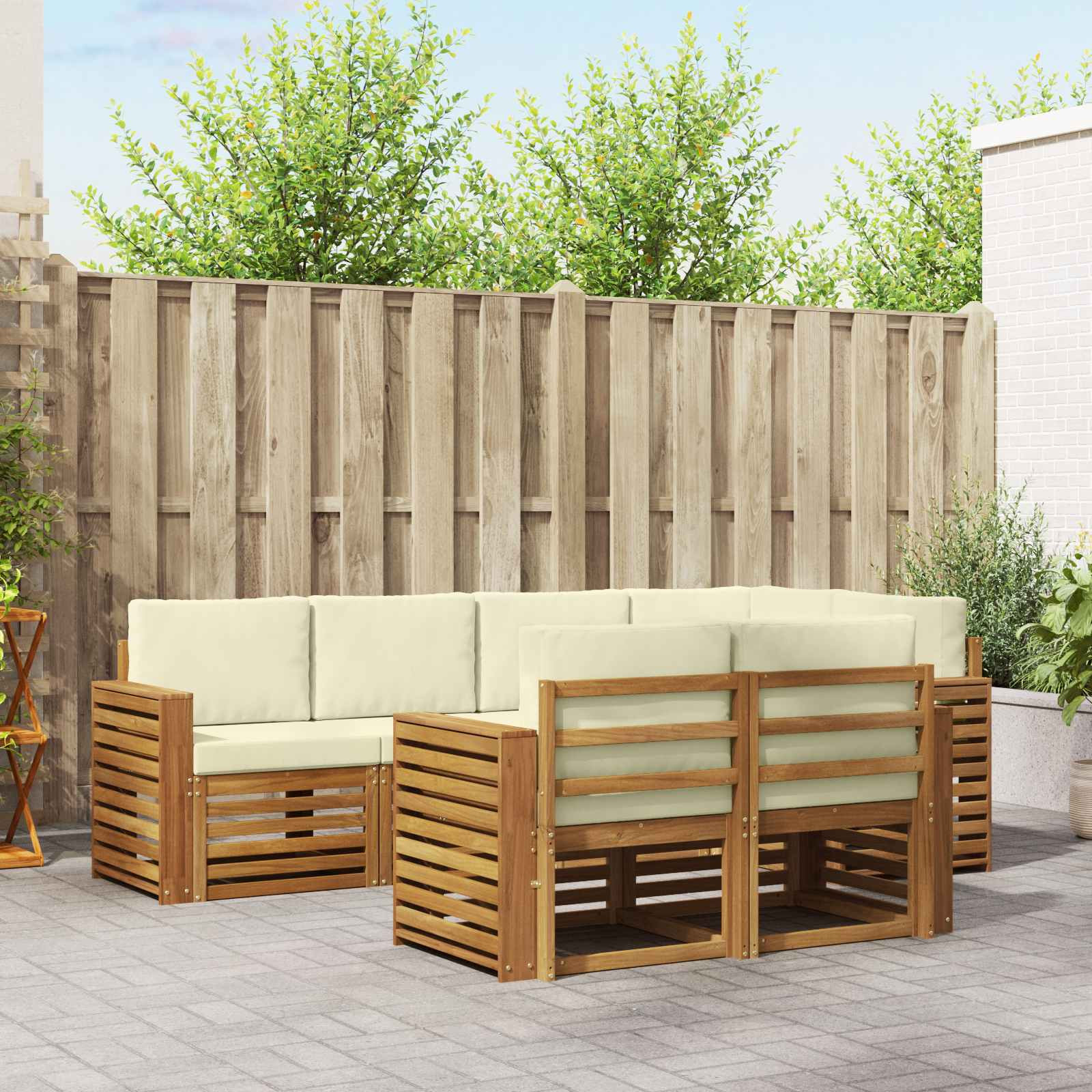 vidaXL Ecksofa Set mit Kissen 7 pcs Natur und Creme