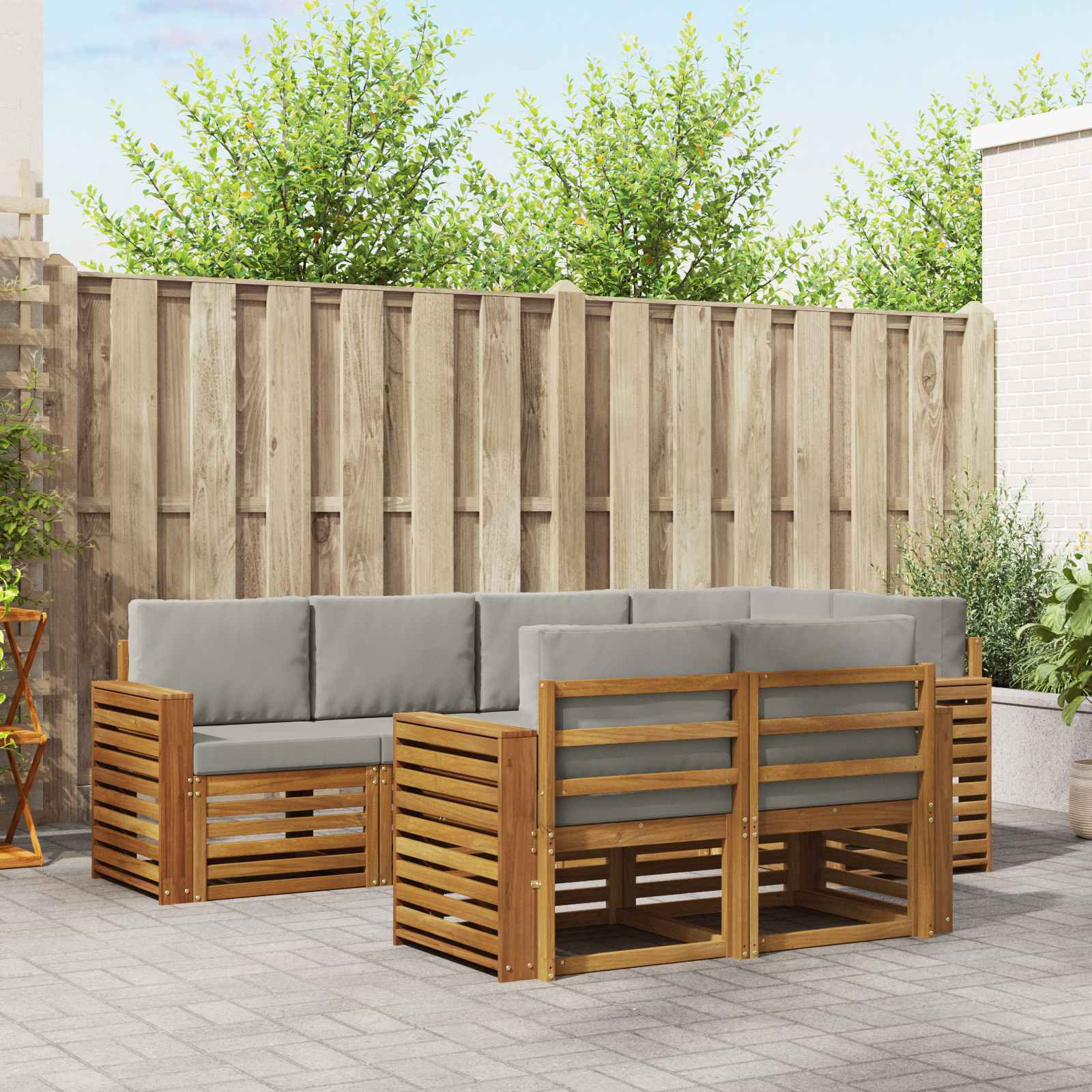 vidaXL Ecksofa Set mit Kissen 7 pcs Natürlich und Hellgrau