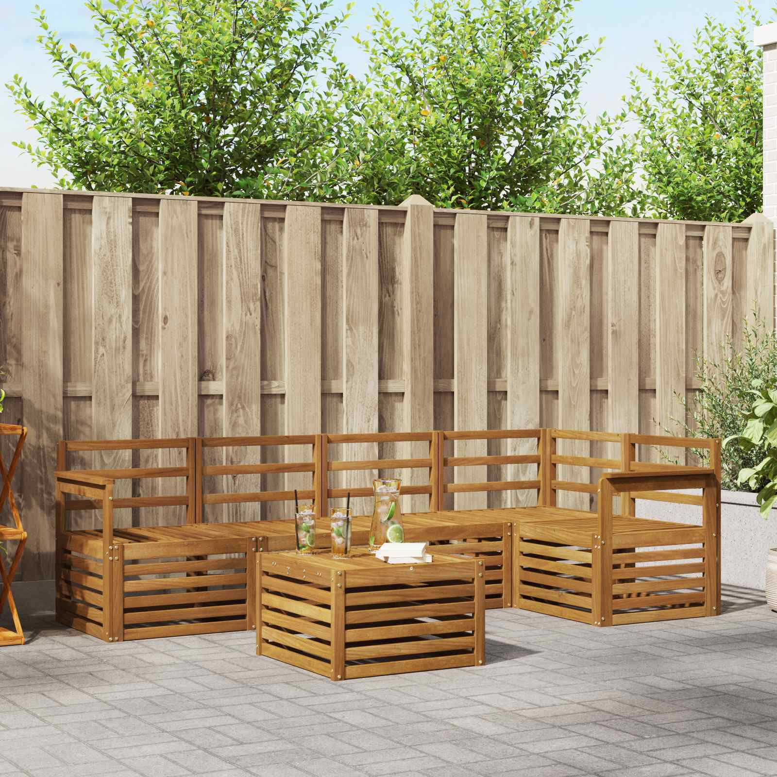vidaXL Ecksofa Set 6 pcs Natur Massivholz Akazie