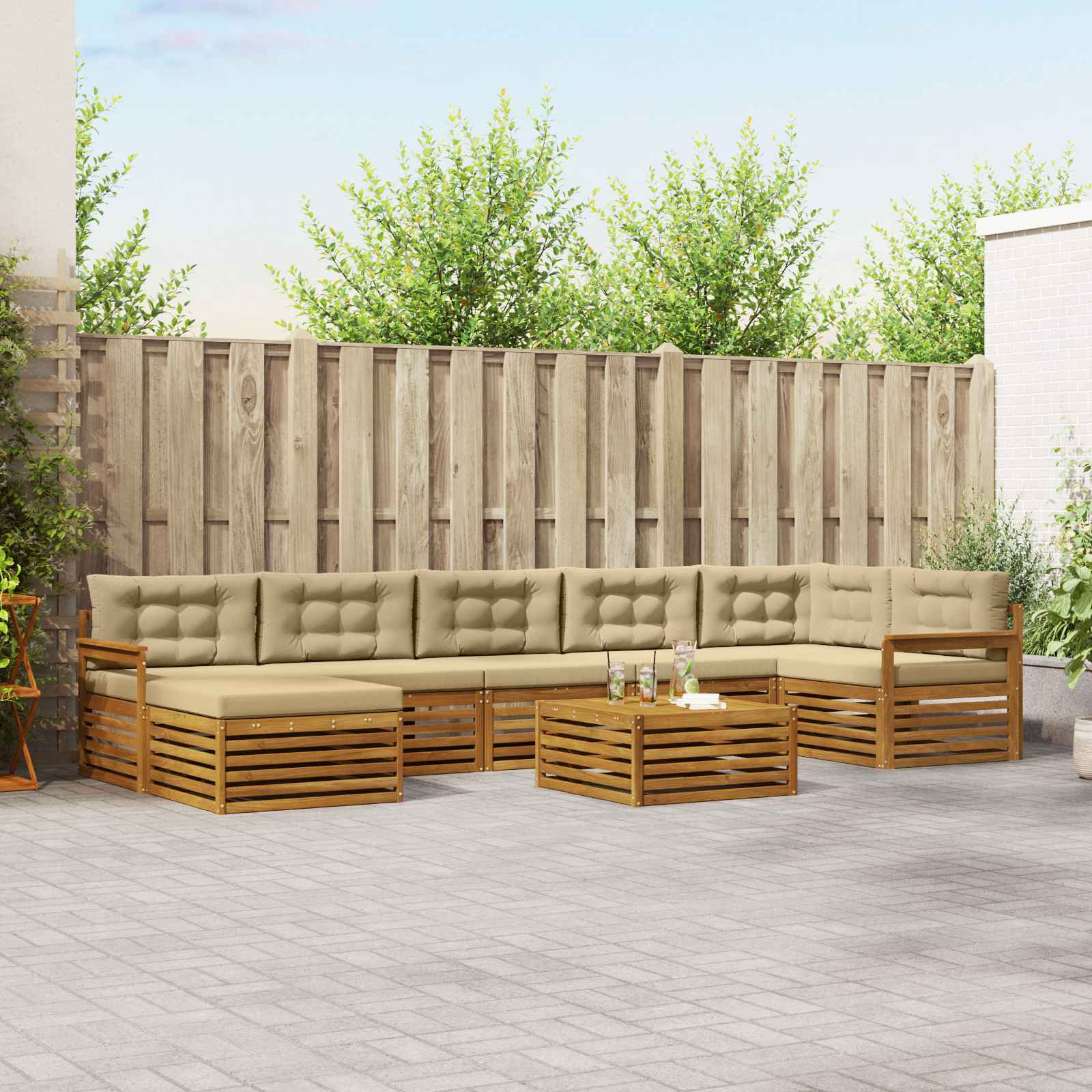 vidaXL Outdoor-Sofagarnitur mit Kissen 8 pcs Natur und Beige