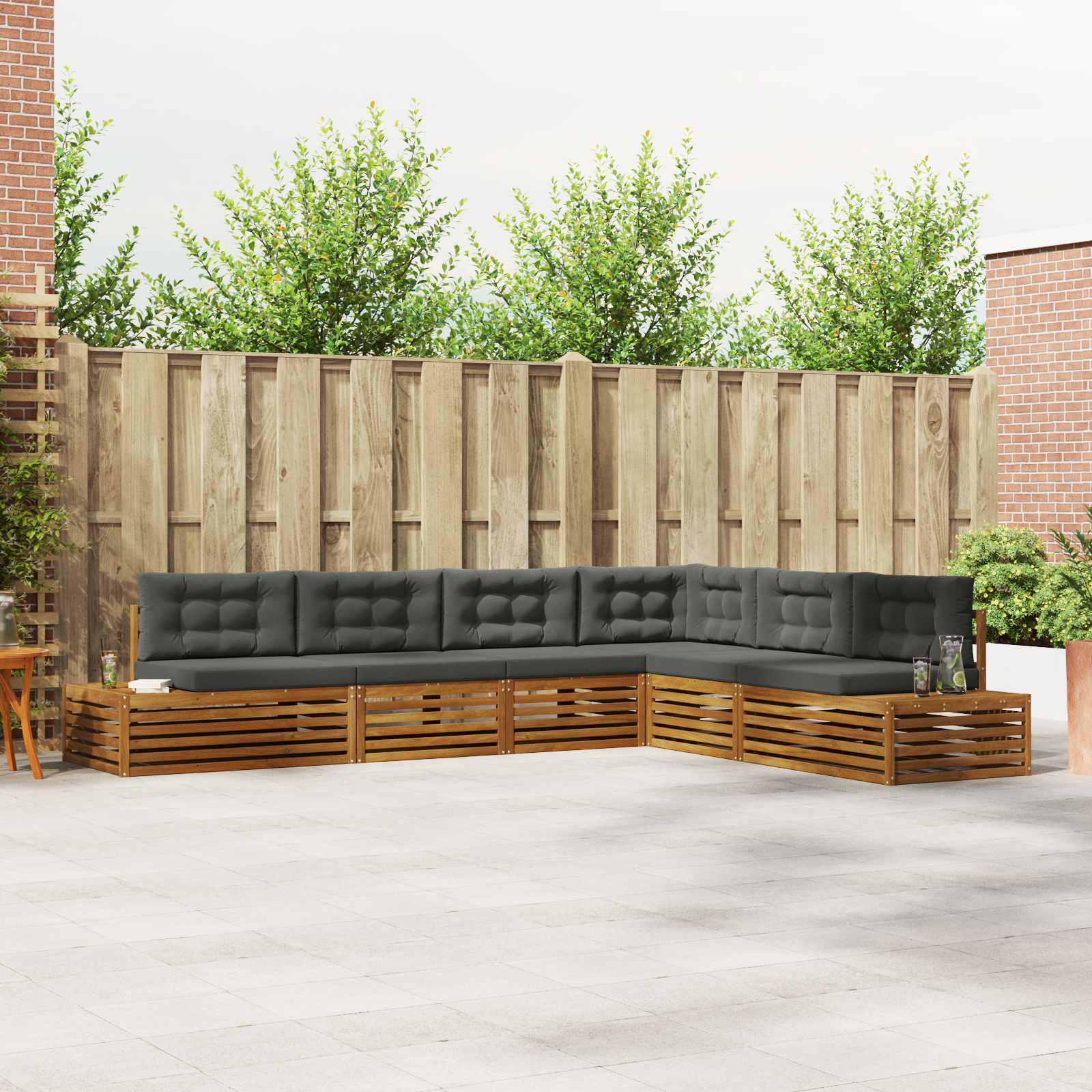 vidaXL Outdoor-Sofagarnitur mit Kissen 6 Stück Natur und Anthrazit