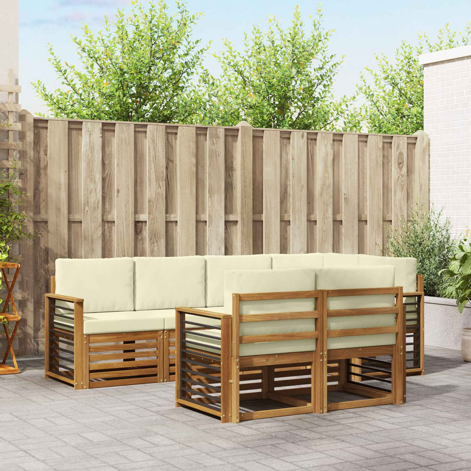 vidaXL Ecksofa Set mit Kissen 7 pcs Natur und Creme