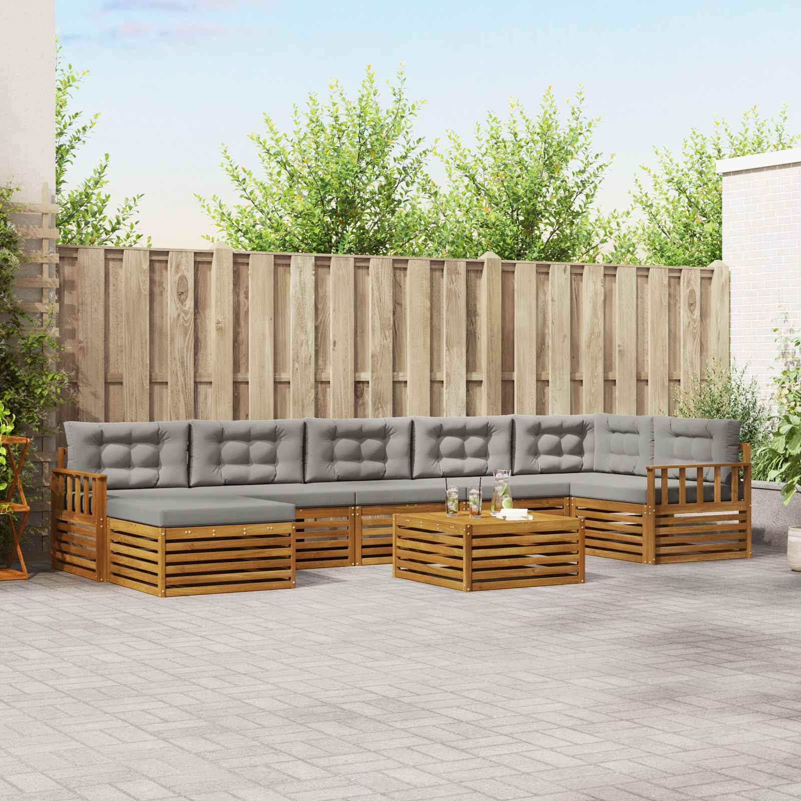 vidaXL Outdoor-Sofagarnitur mit Kissen 8 pcs Natürlich und Hellgrau