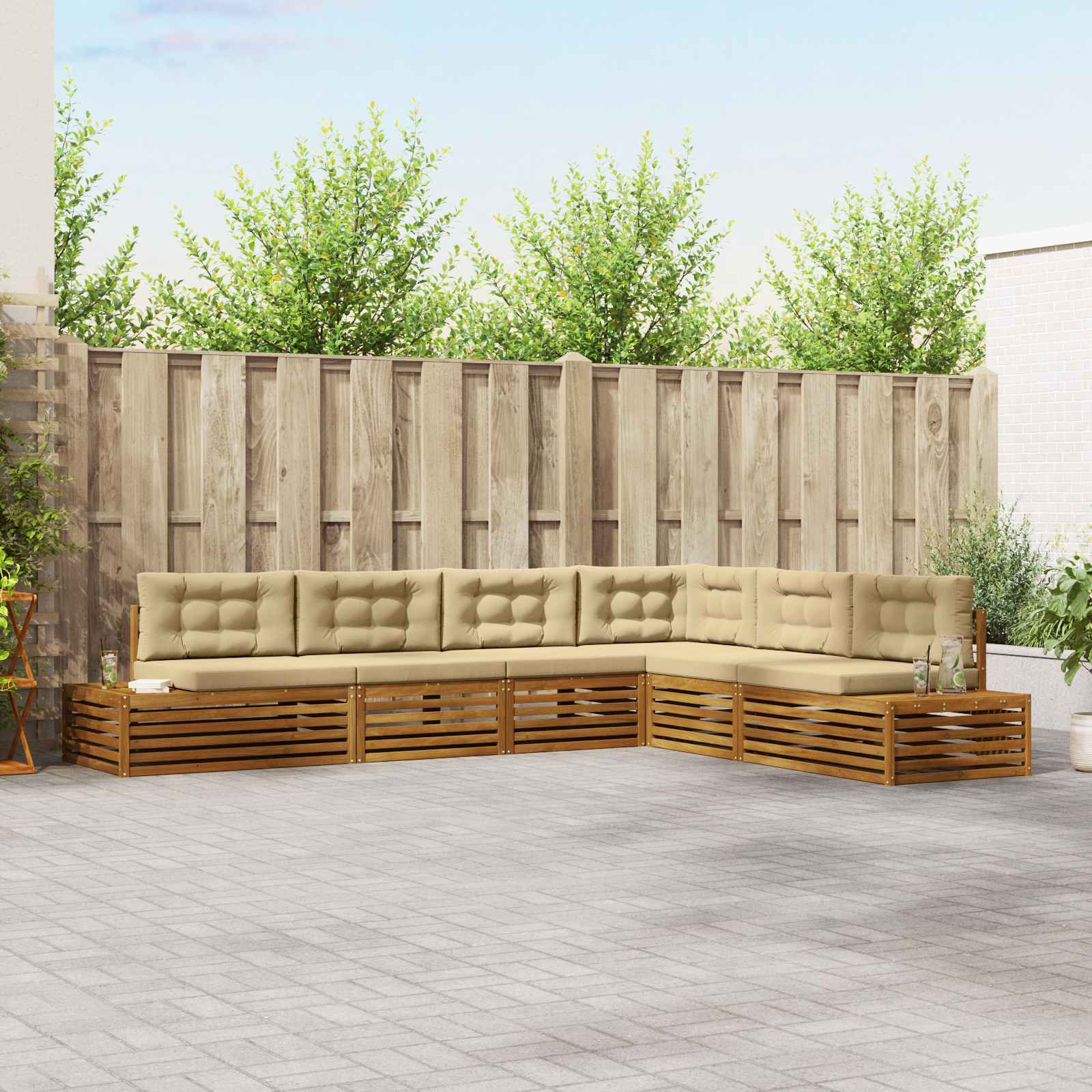 vidaXL Outdoor-Sofagarnitur mit Kissen 6 Stück Natur und Beige