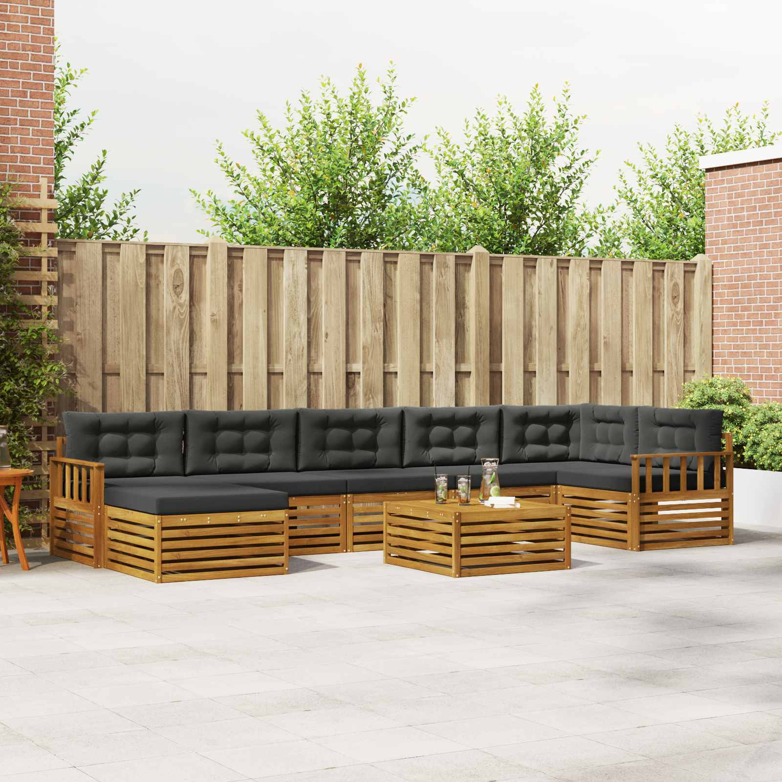 vidaXL Outdoor-Sofagarnitur mit Kissen 8 pcs Natur und Anthrazit