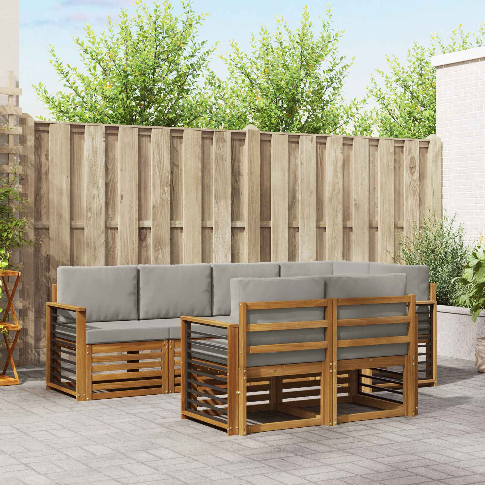 vidaXL Ecksofa Set mit Kissen 7 pcs Natürlich und Hellgrau