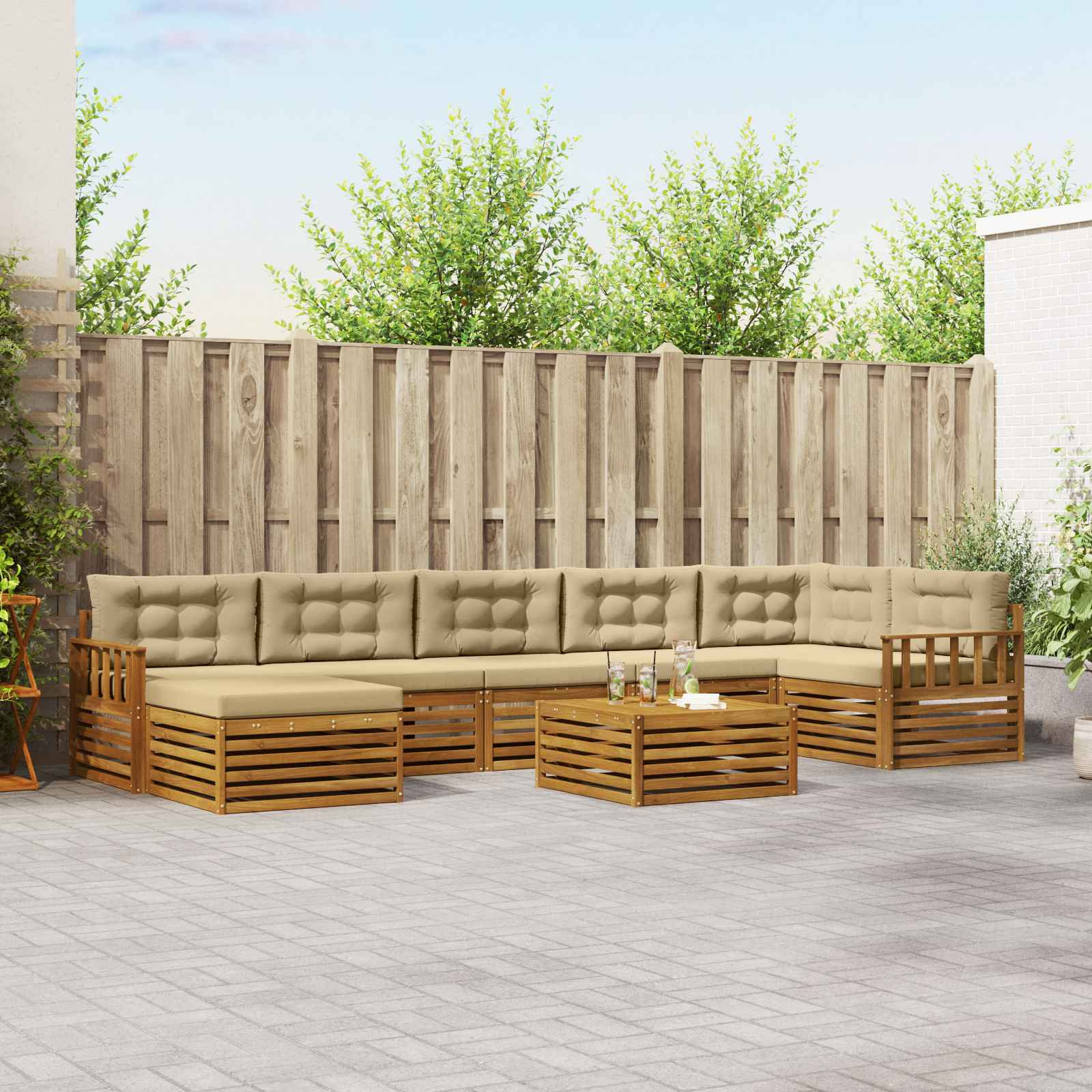 vidaXL Outdoor-Sofagarnitur mit Kissen 8 pcs Natur und Beige