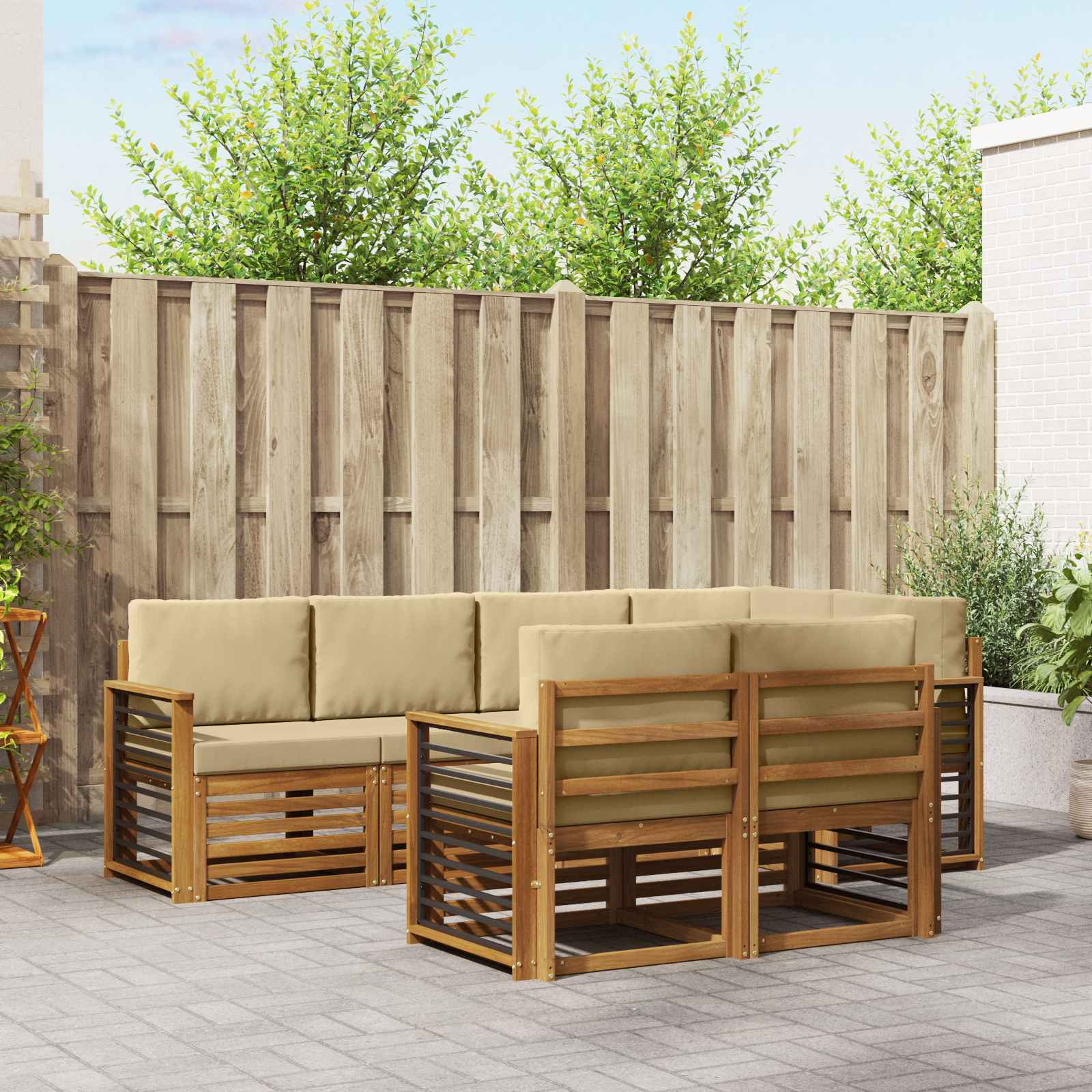 vidaXL Ecksofa Set mit Kissen 7 pcs Natur und Beige