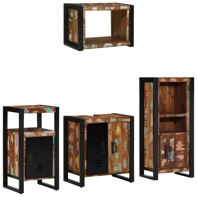 vidaXL Badezimmermöbel-Set mit Regal 4 pcs Massives upgecyceltes Holz