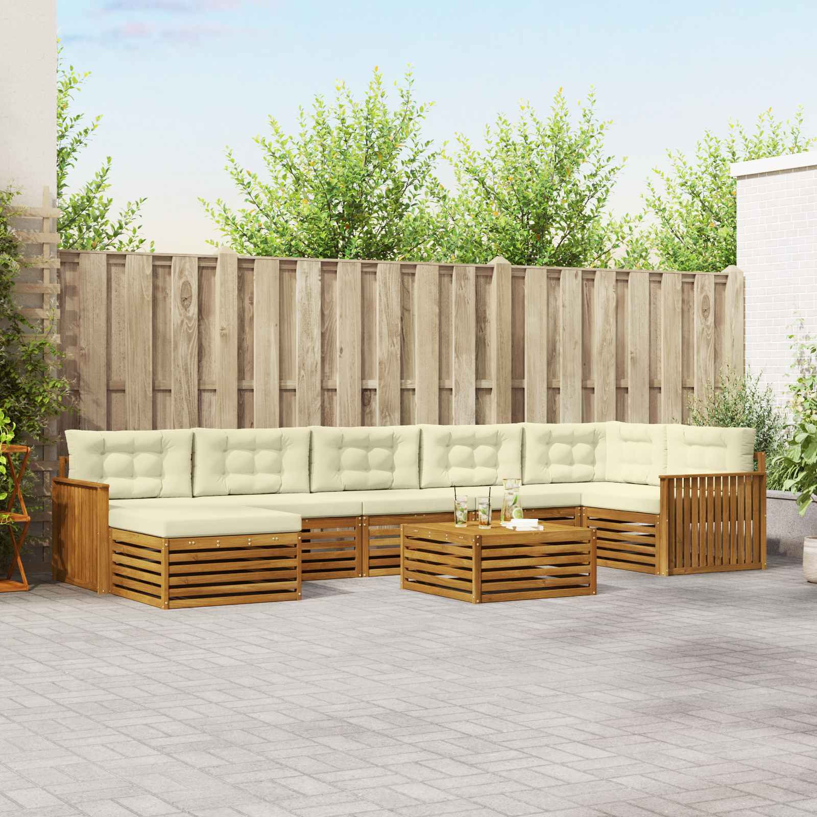 vidaXL Outdoor-Sofagarnitur mit Kissen 8 pcs Natur und Creme