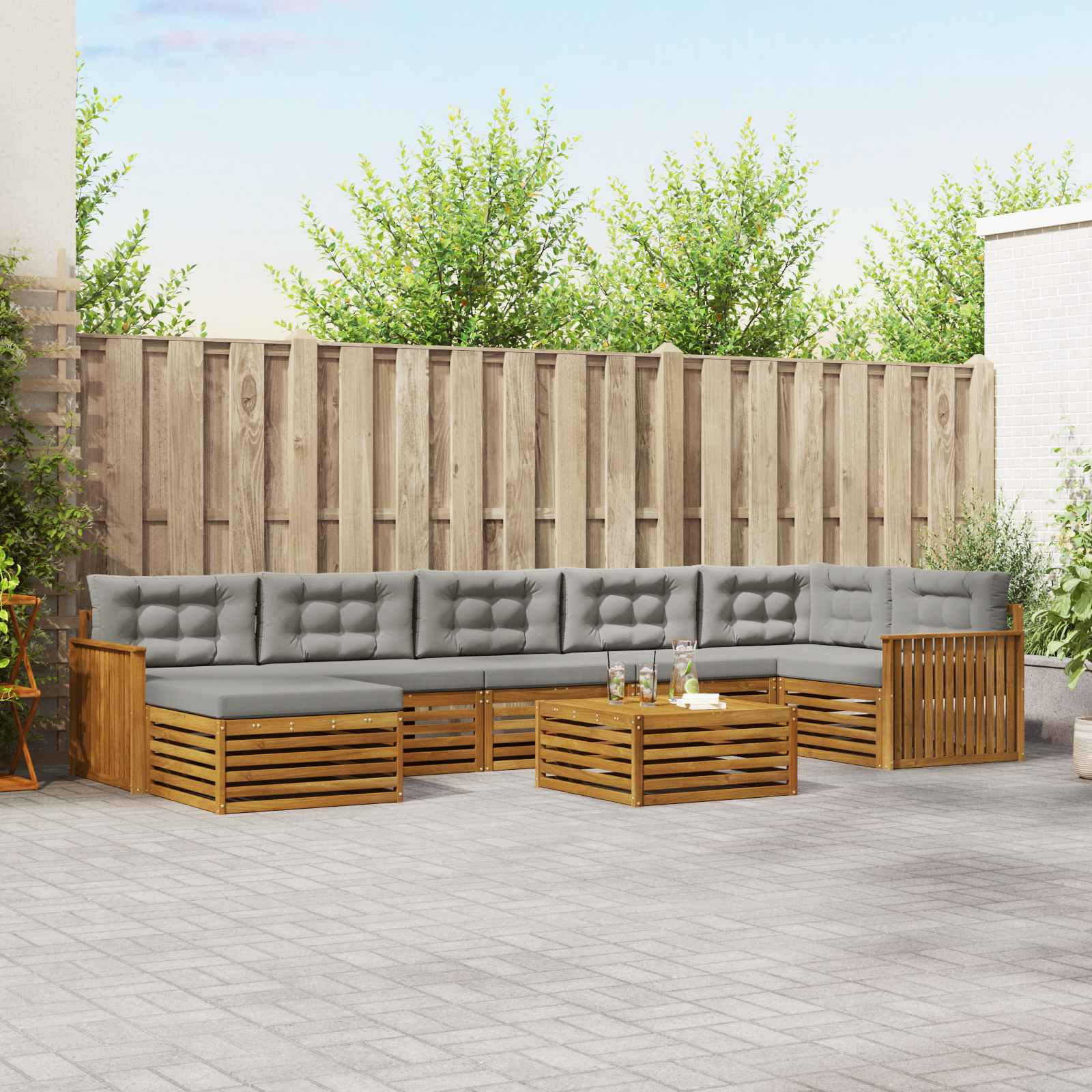 vidaXL Outdoor-Sofagarnitur mit Kissen 8 pcs Natürlich und Hellgrau