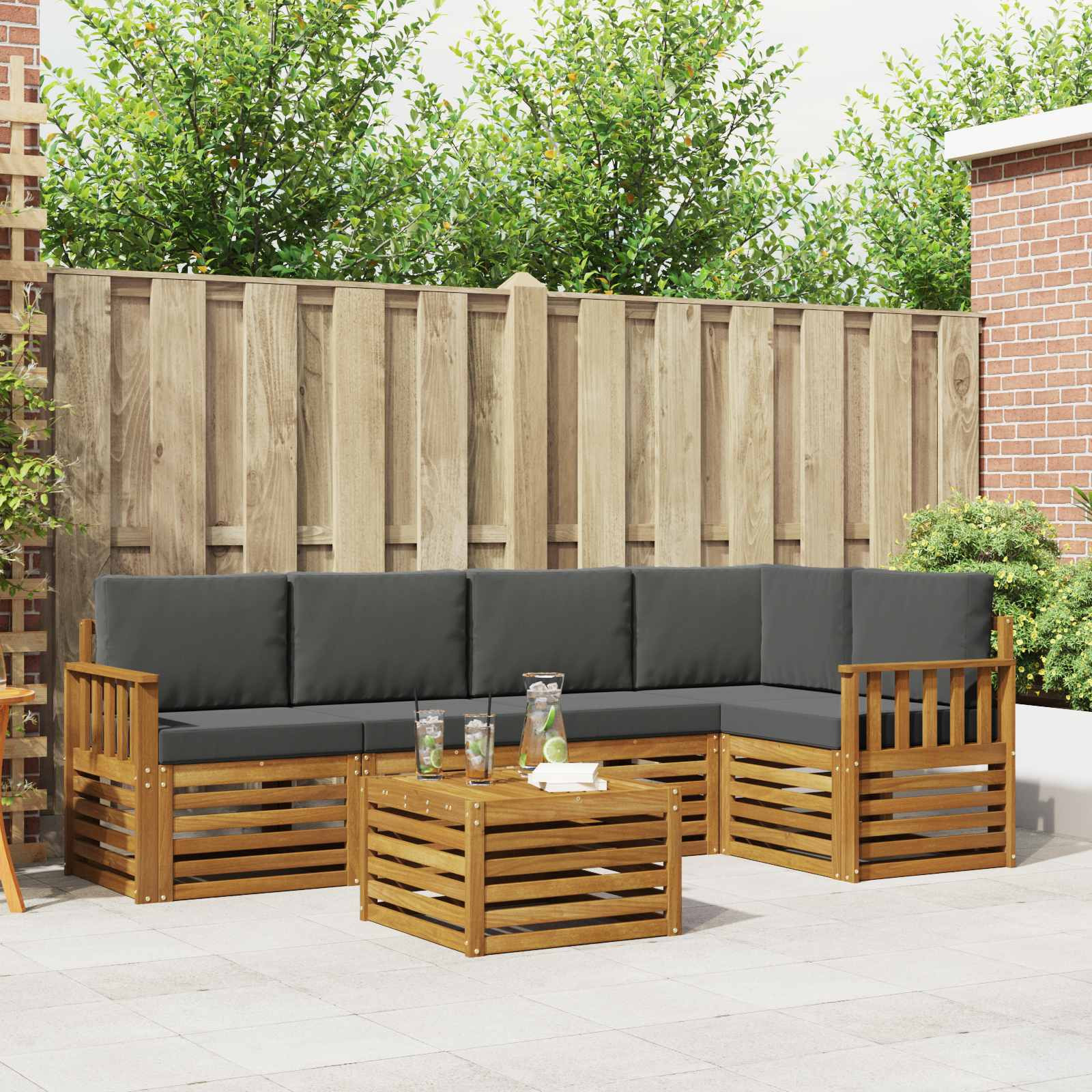 vidaXL Ecksofa Set 6 pcs Natur und Anthrazit Massivholz Akazie