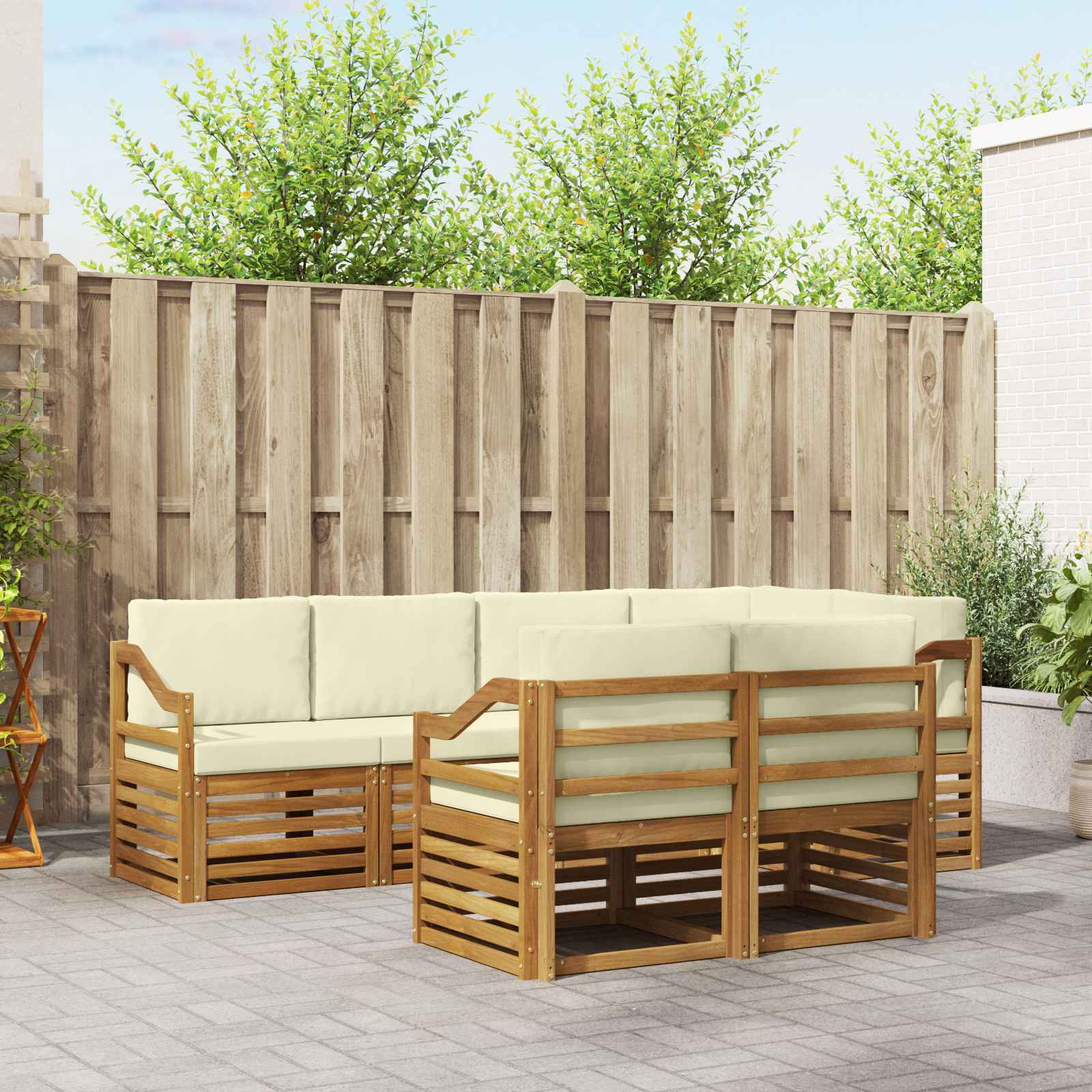 vidaXL Ecksofa Set mit Kissen 7 pcs Natur und Creme