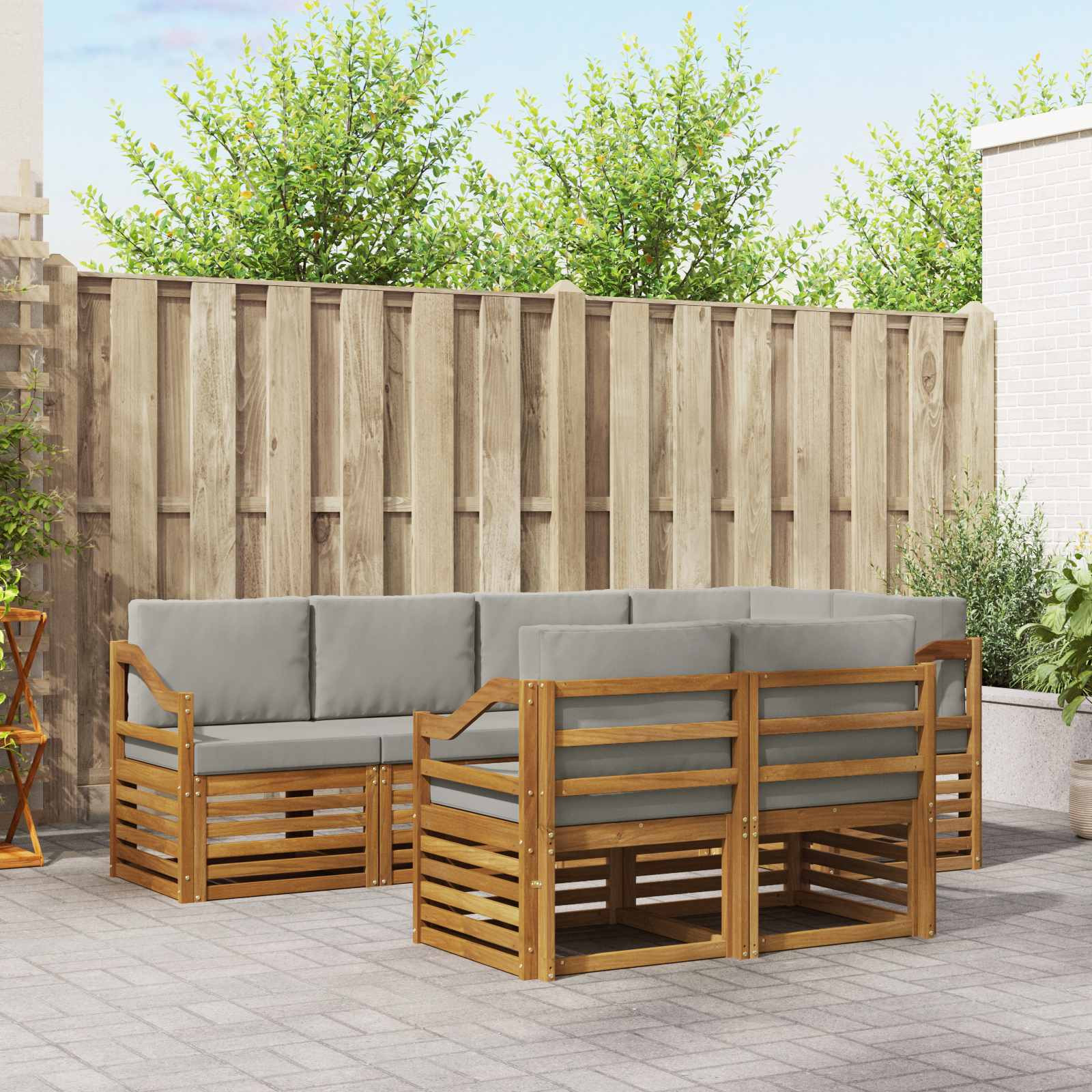 vidaXL Ecksofa Set mit Kissen 7 pcs Natürlich und Hellgrau