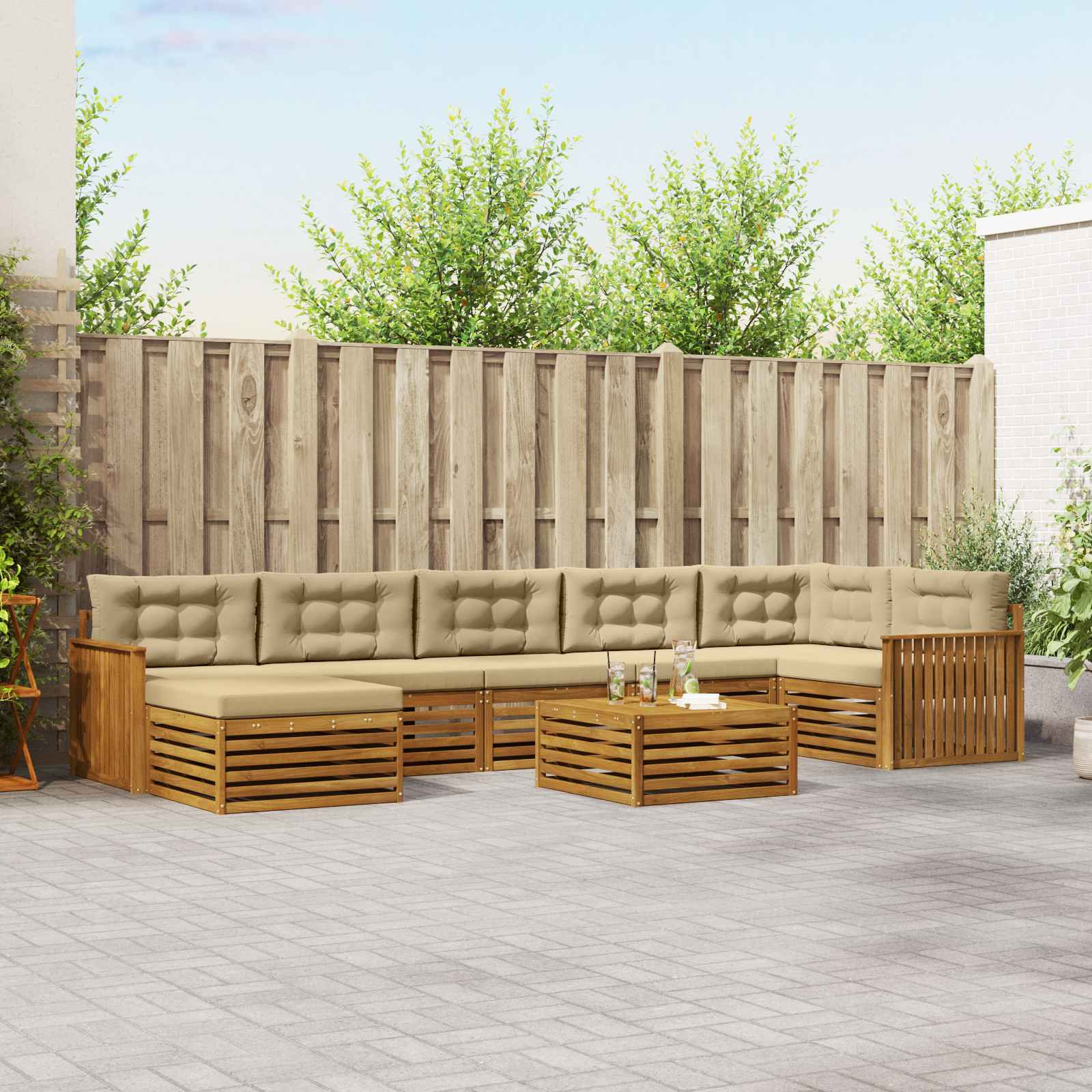 vidaXL Outdoor-Sofagarnitur mit Kissen 8 pcs Natur und Beige