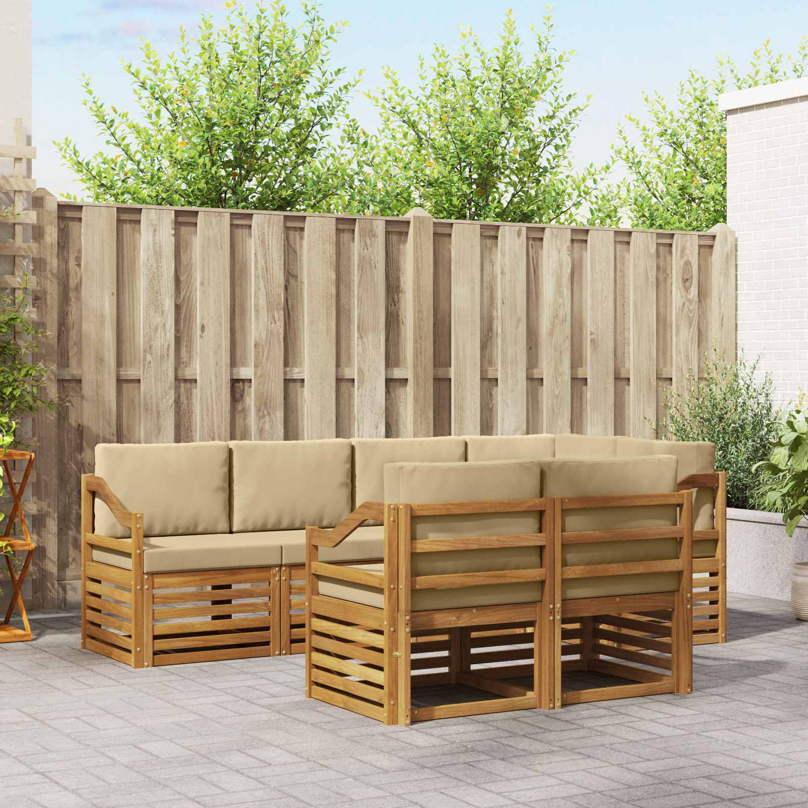 vidaXL Ecksofa Set mit Kissen 7 pcs Natur und Beige
