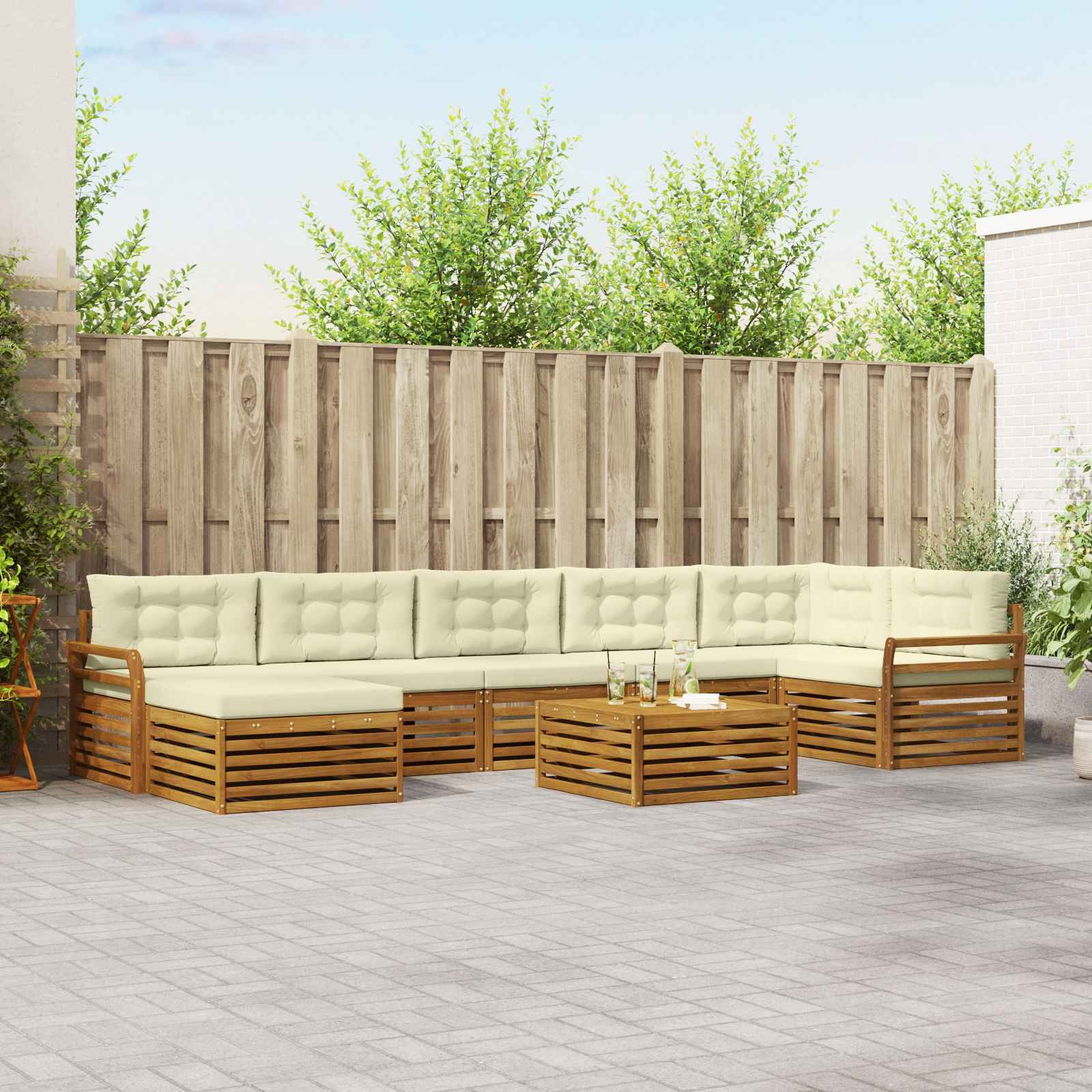 vidaXL Outdoor-Sofagarnitur mit Kissen 8 pcs Natur und Creme