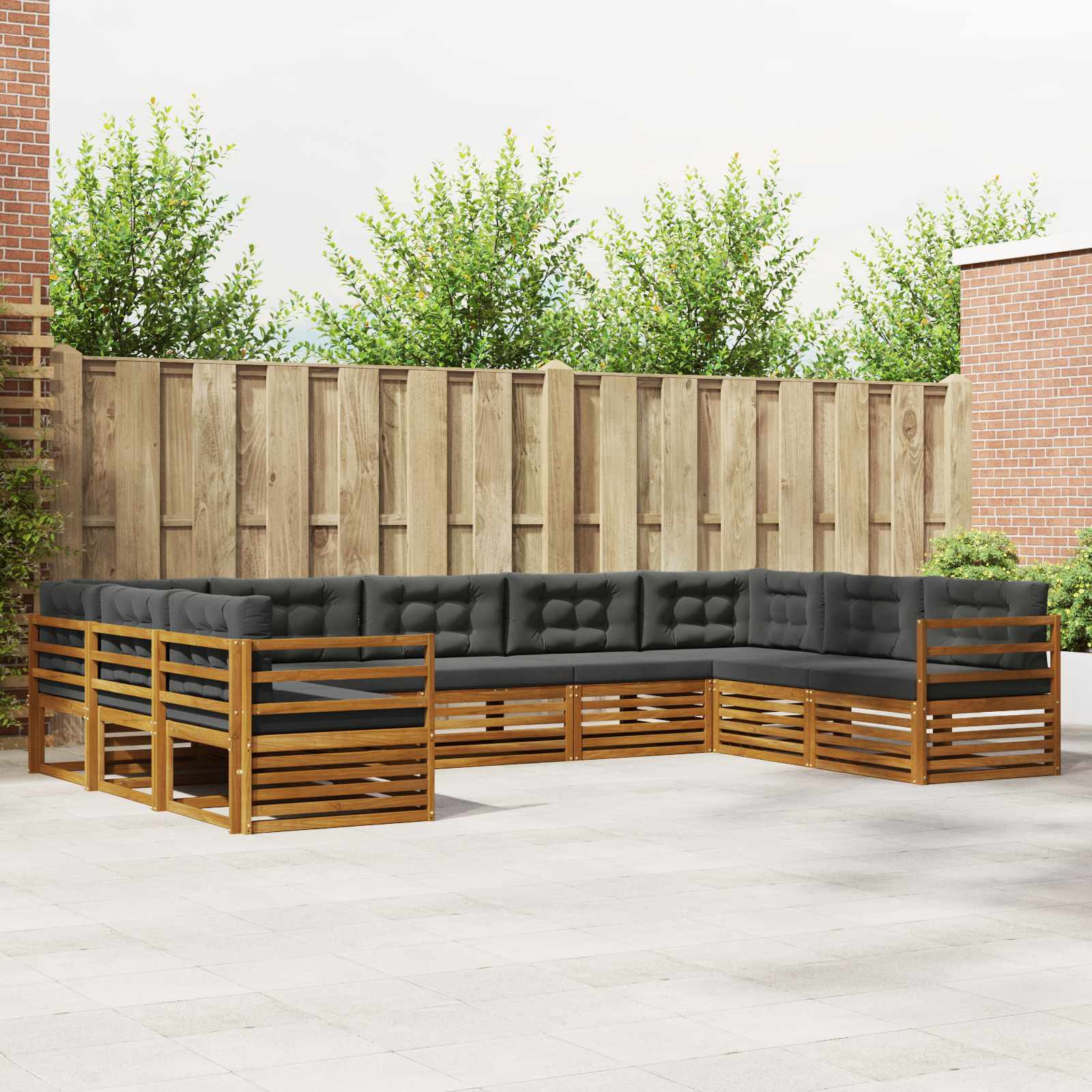 vidaXL Outdoor-Sofagarnitur mit Kissen 9 pcs Natur und Anthrazit