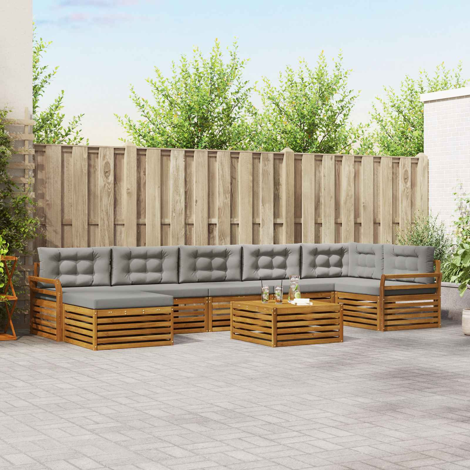 vidaXL Outdoor-Sofagarnitur mit Kissen 8 pcs Natürlich und Hellgrau