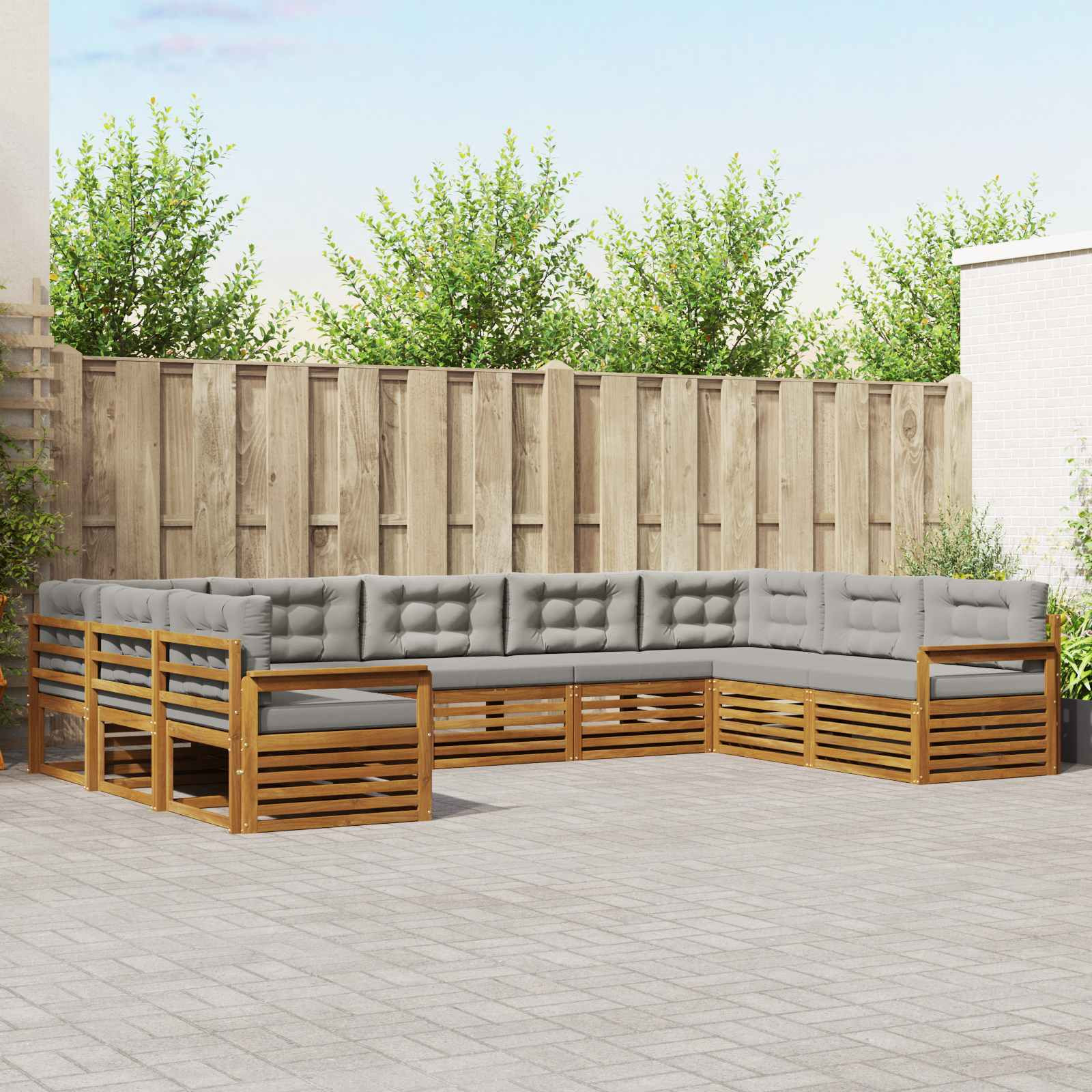 vidaXL Outdoor-Sofagarnitur mit Kissen 9 pcs Natürlich und Hellgrau