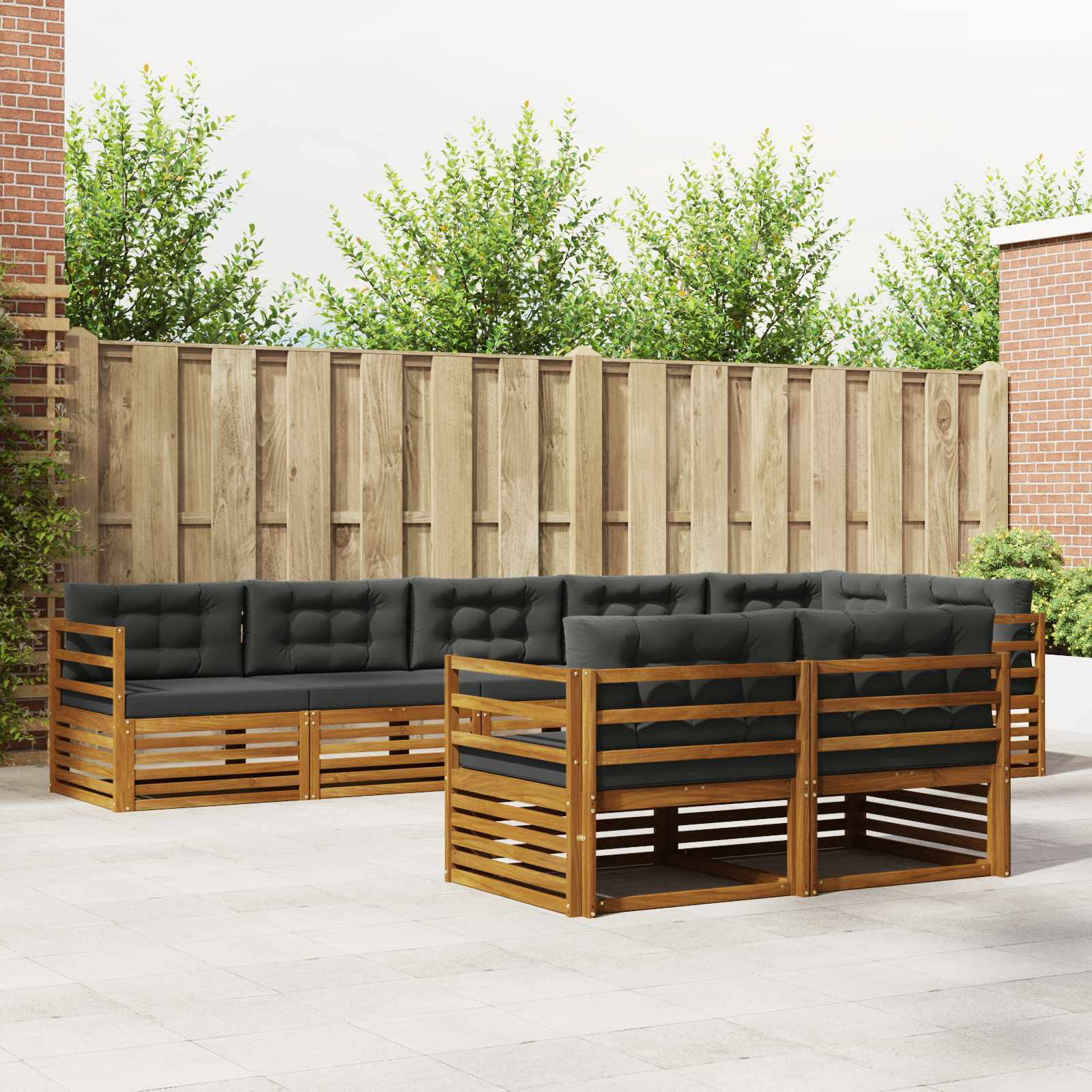 vidaXL Outdoor-Sofagarnitur mit Kissen 8 pcs Natur und Anthrazit