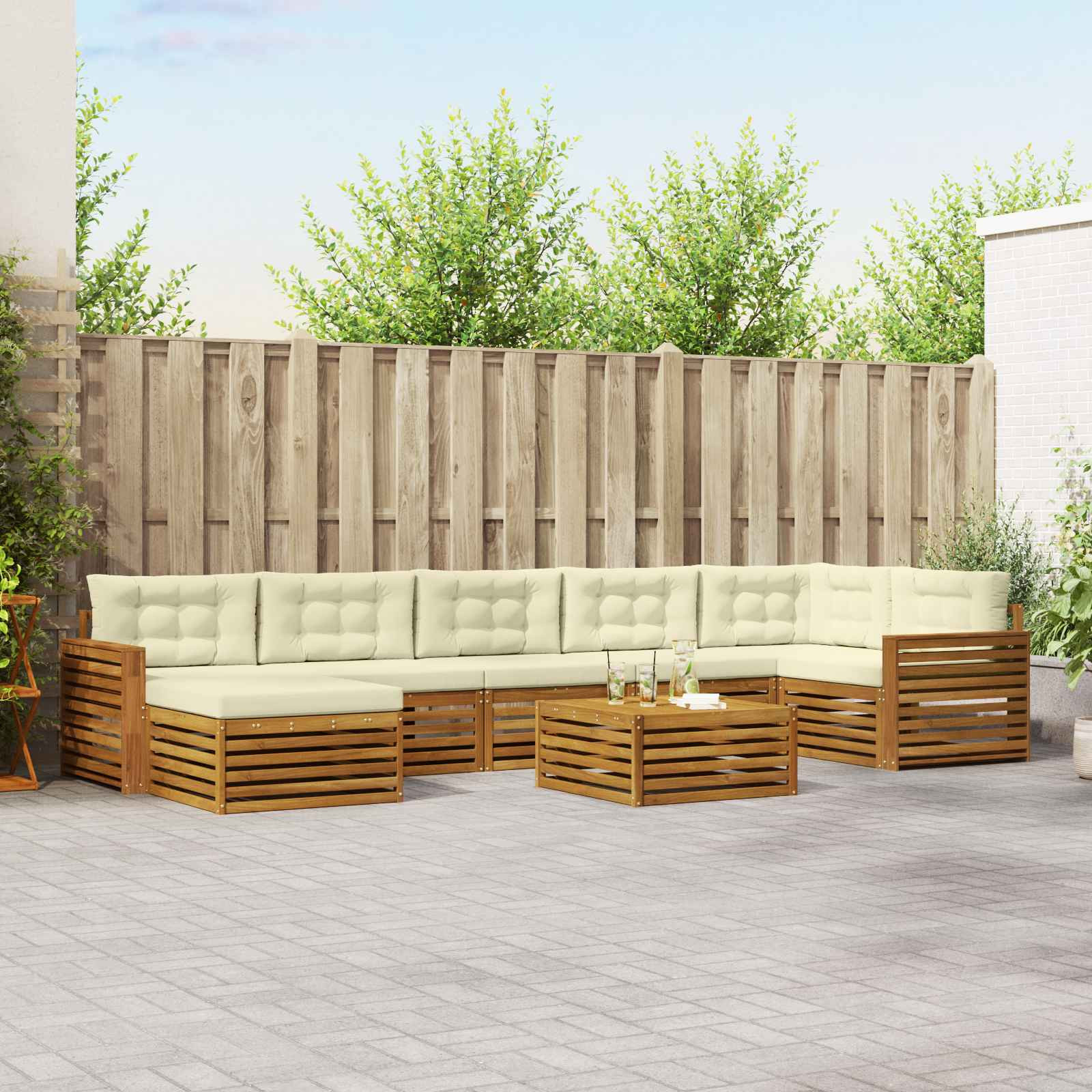 vidaXL Outdoor-Sofagarnitur mit Kissen 8 pcs Natur und Creme
