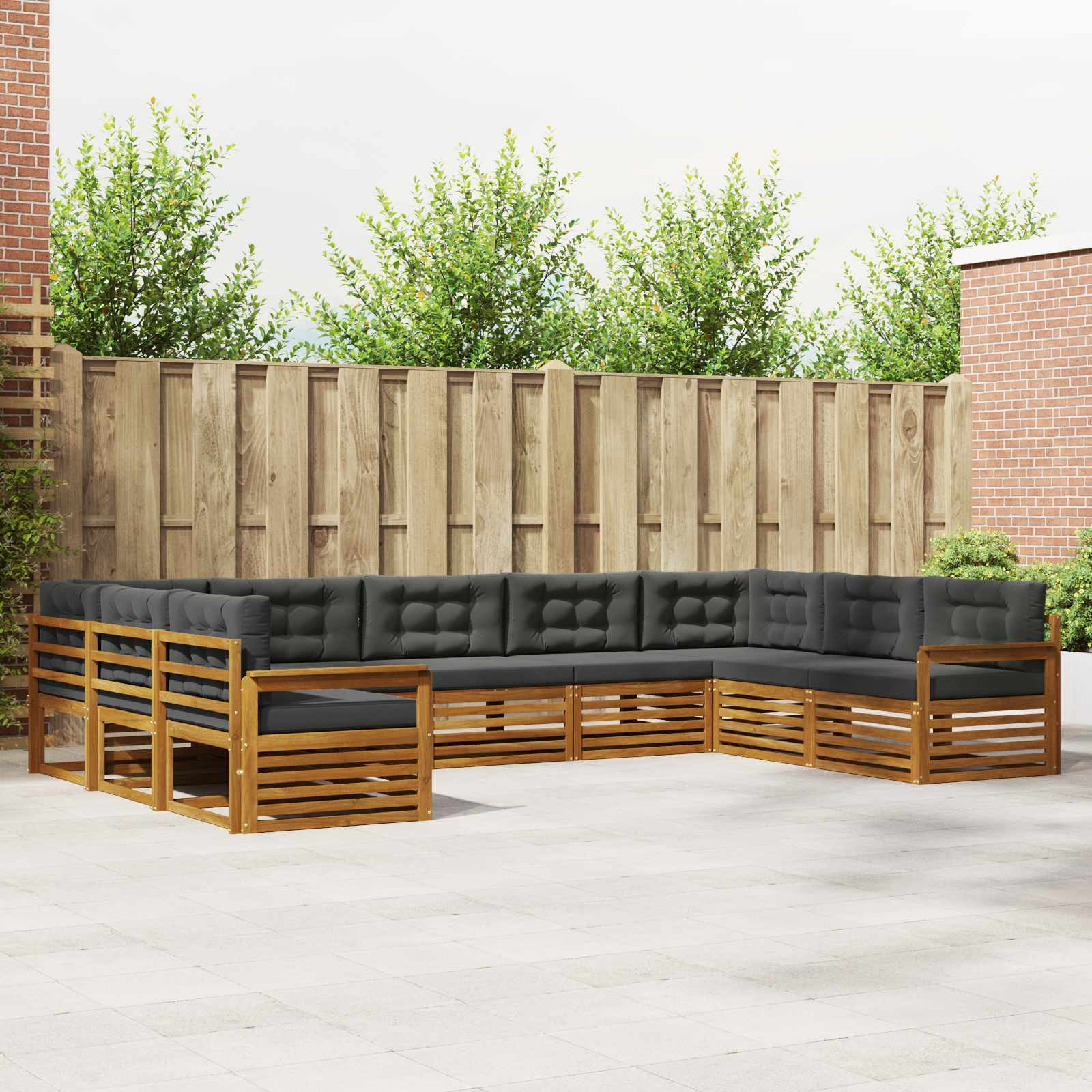 vidaXL Outdoor-Sofagarnitur mit Kissen 9 pcs Natur und Anthrazit